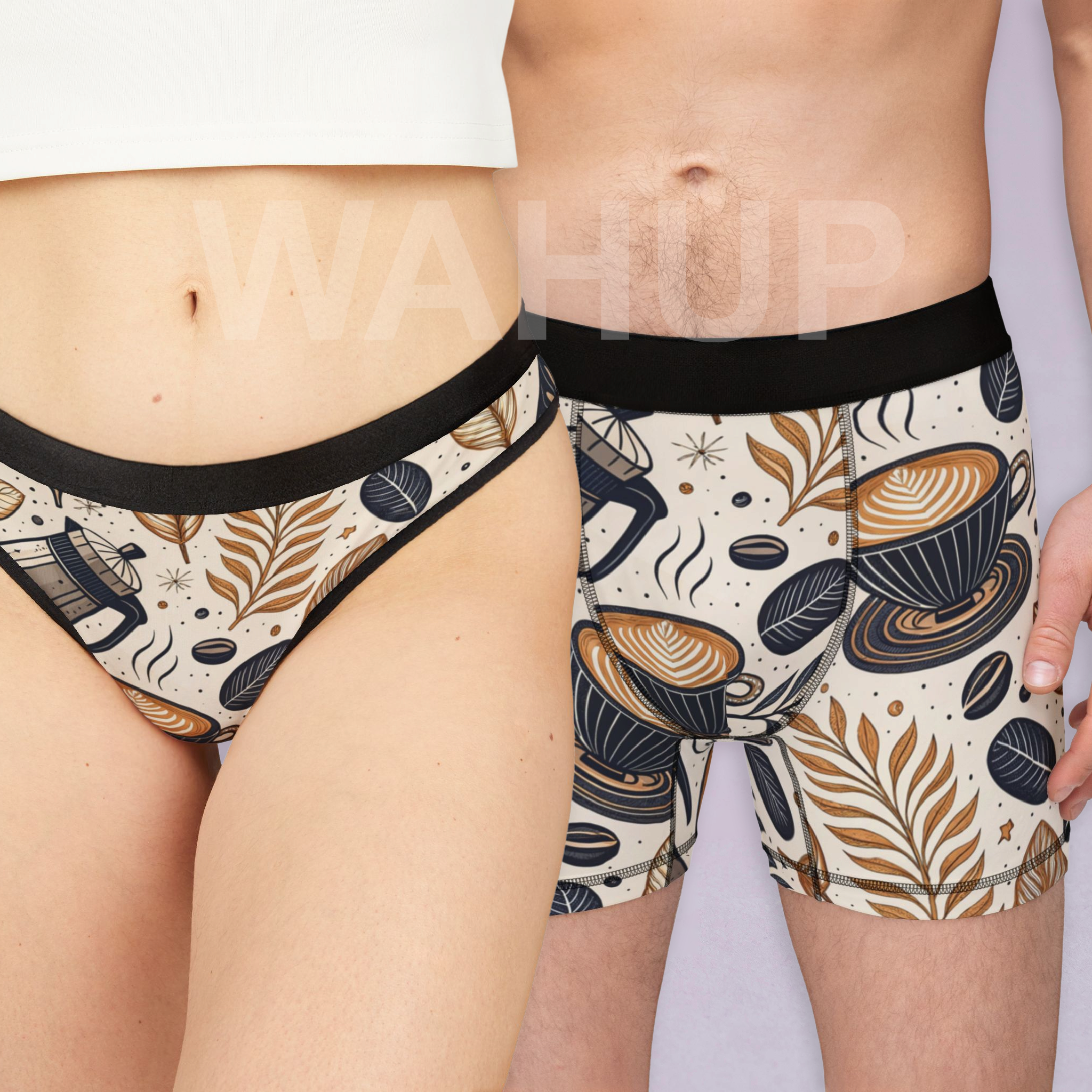 Matching underwear Coffee Two for couples boxer & thong set
