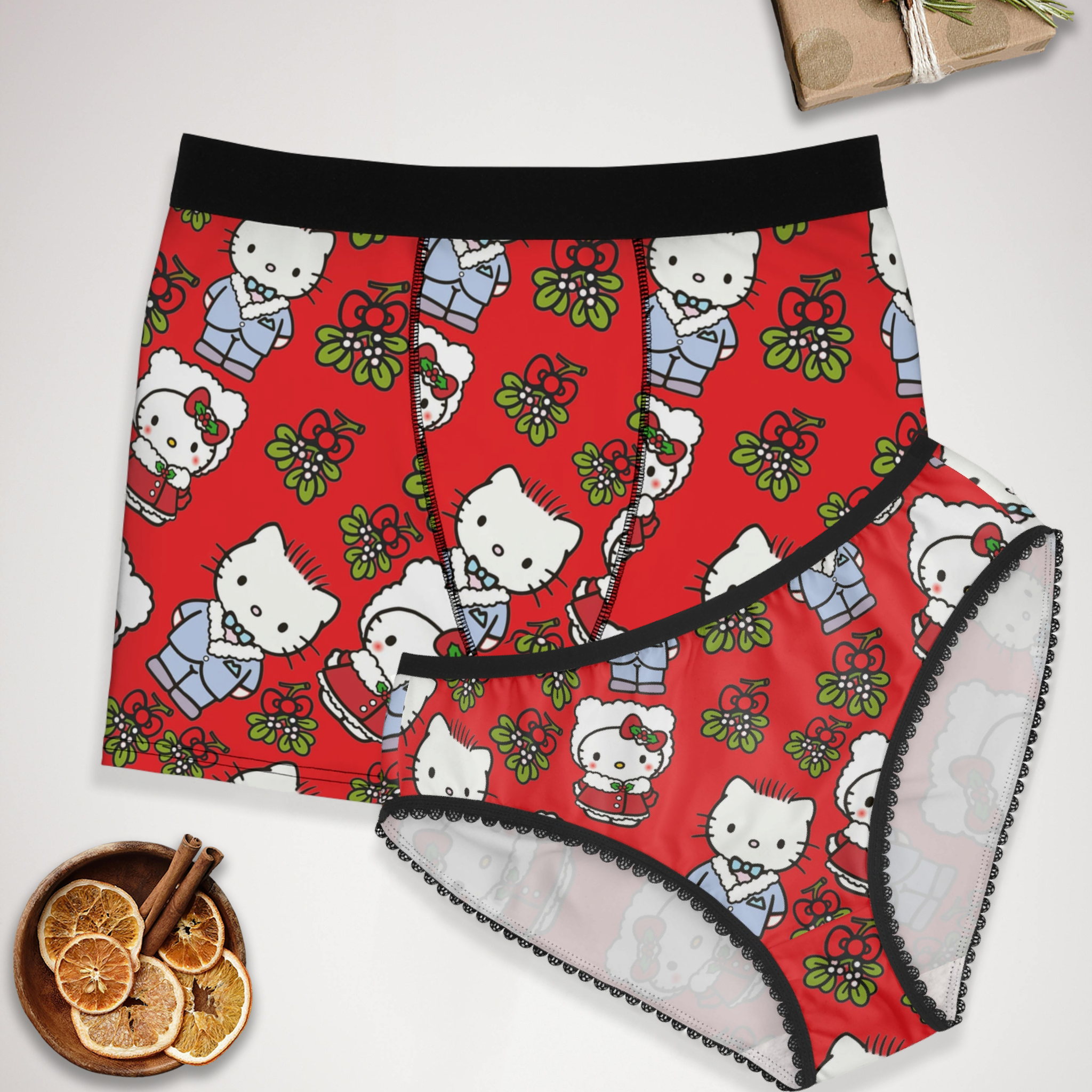 Couples matching kitty wedding valentine underwear set boxer & briefs