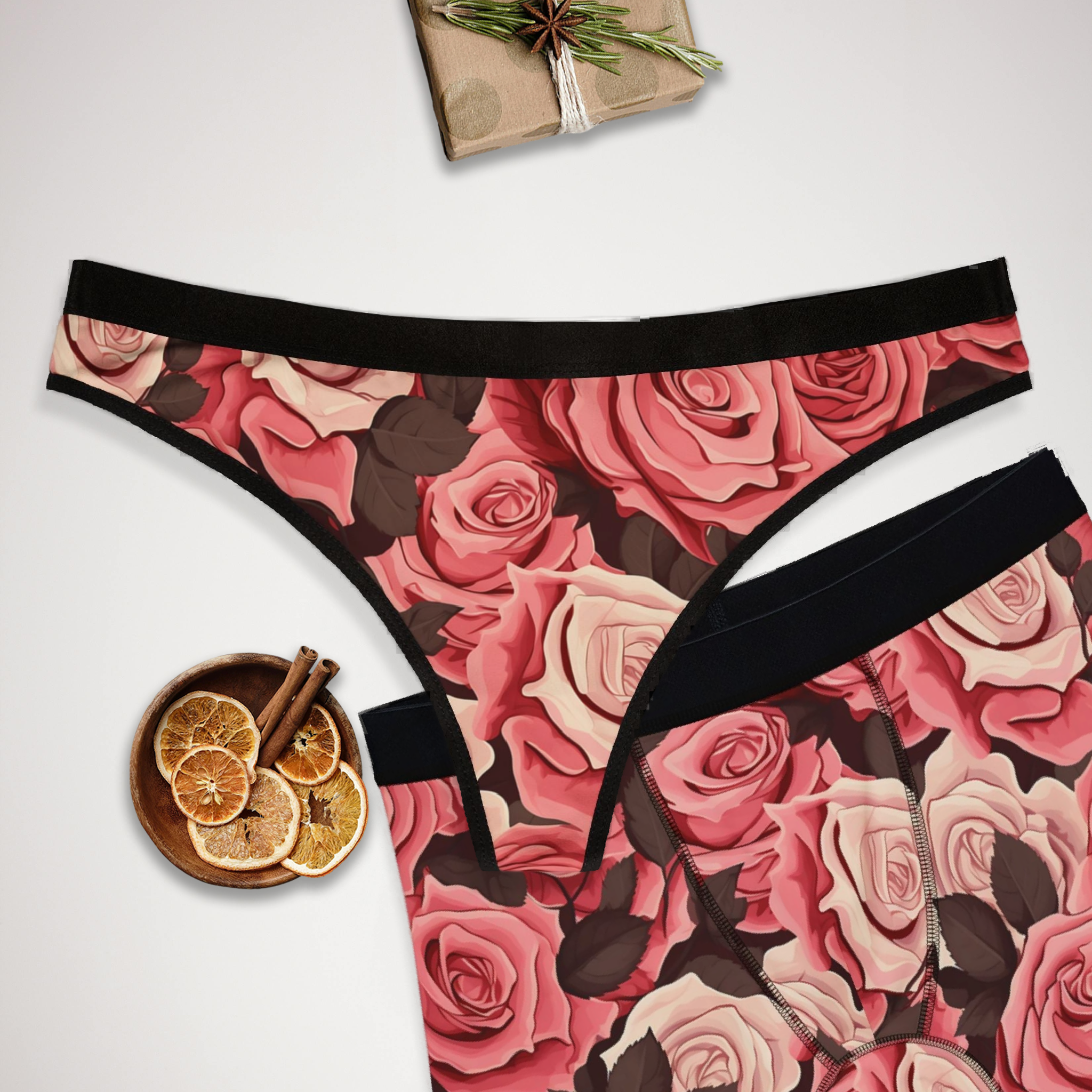 Matching underwear Pink Valentine for couples boxer & thong set