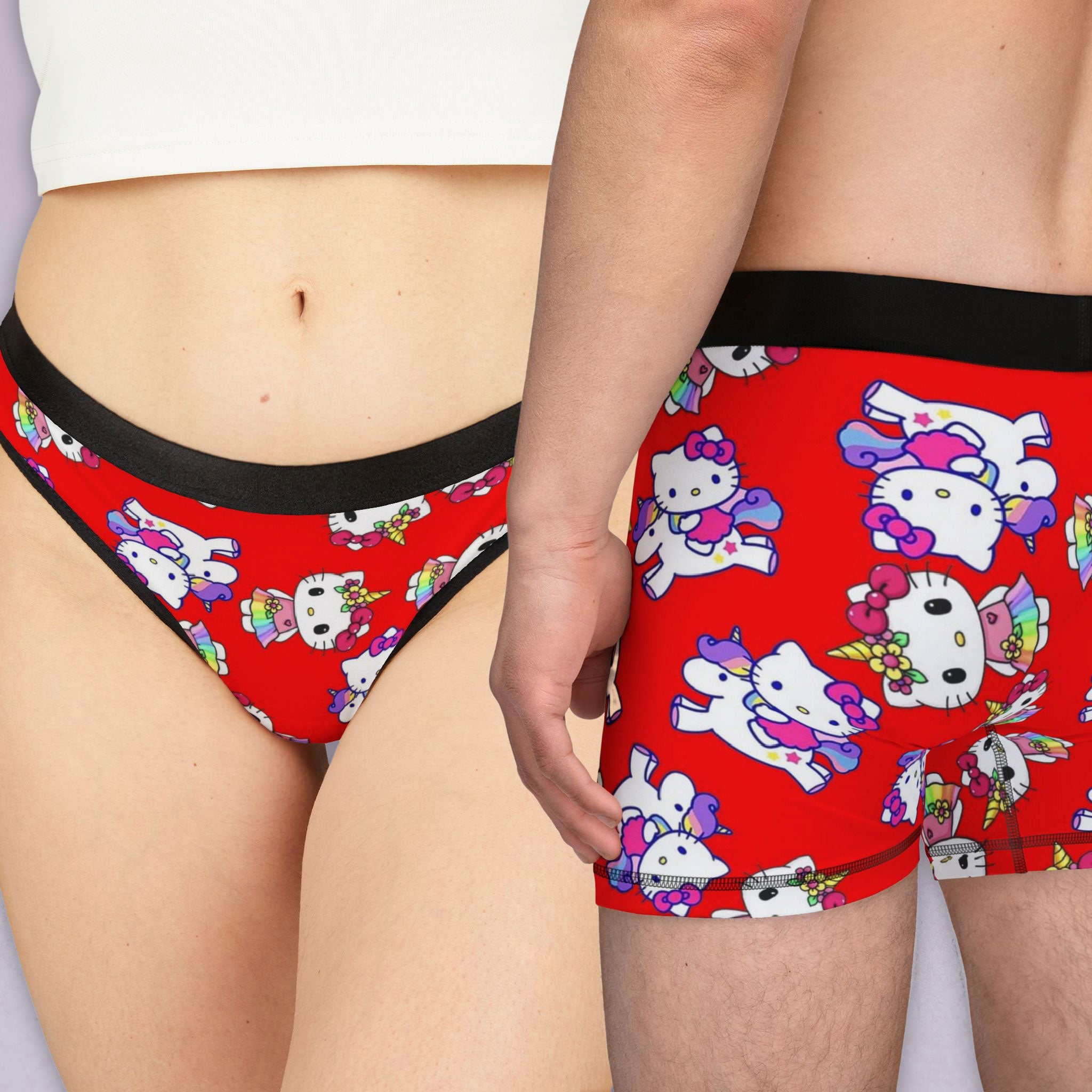 Matching underwear kitty unicorn rainbow valentine love for couples boxer & thong set