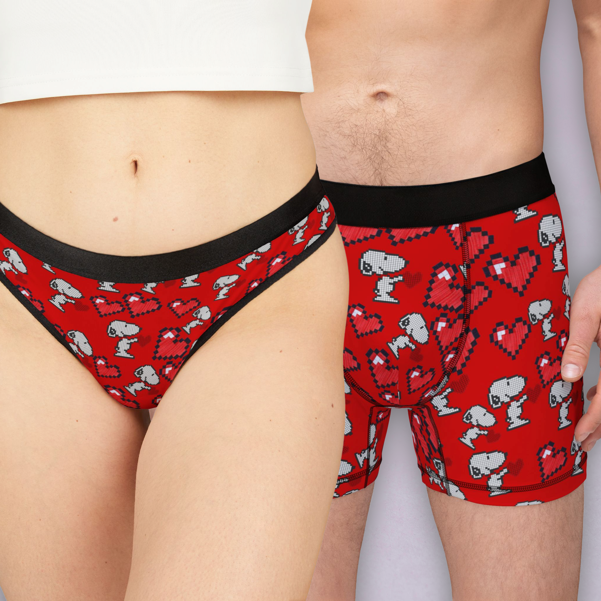 Couples matching  snoopy hearts valentine underwear set boxer and thong