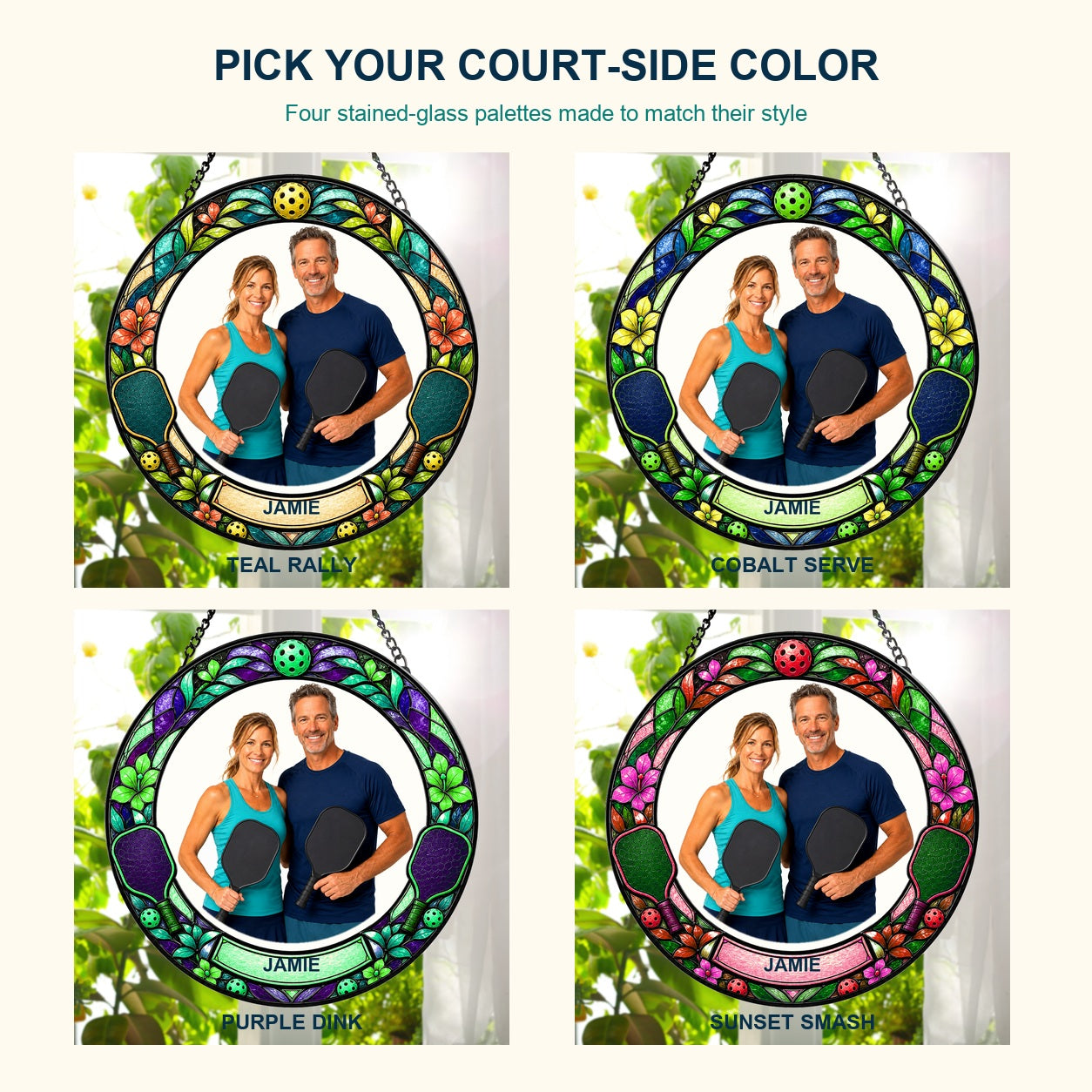 Custom Photo Pickleball Player – Personalized Stained Glass Window Hanging Suncatcher – image 2