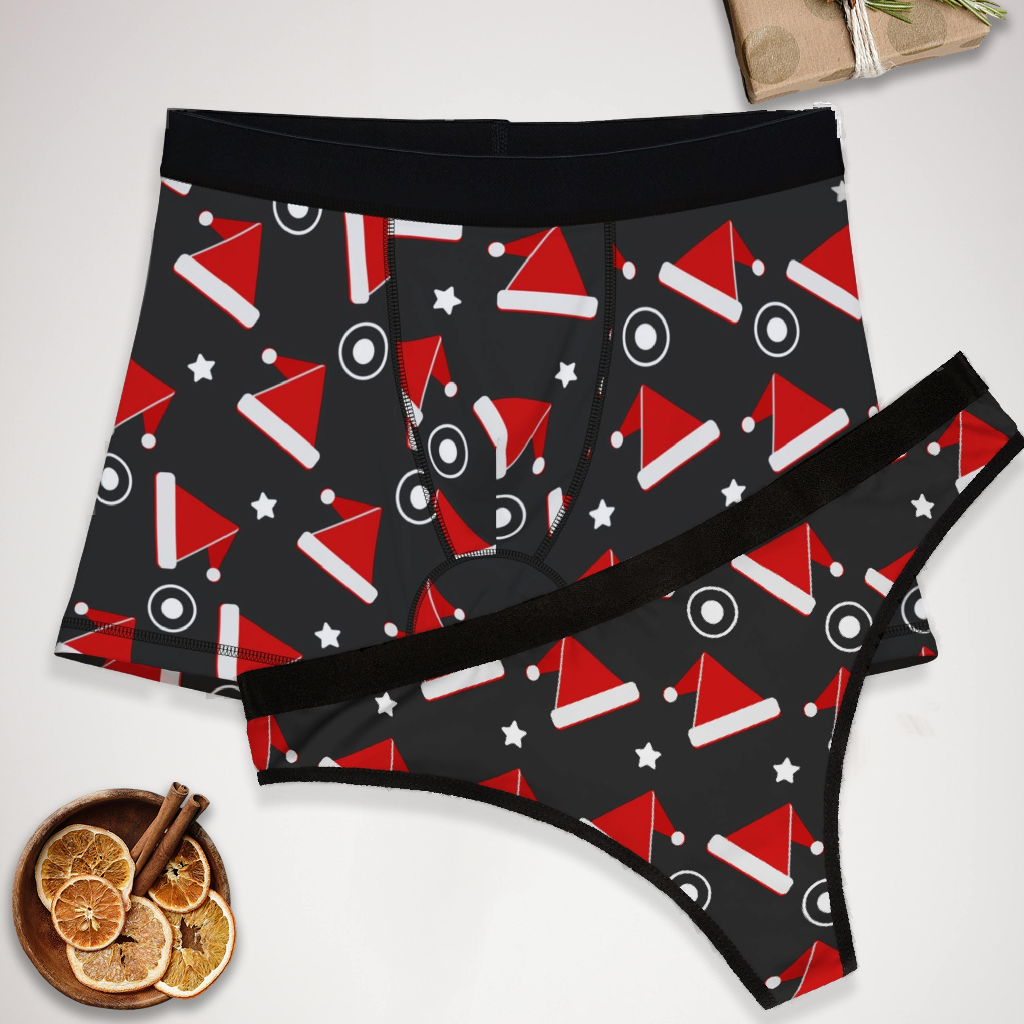 Matching underwear Red Christmas Dots for couples boxer & thong set