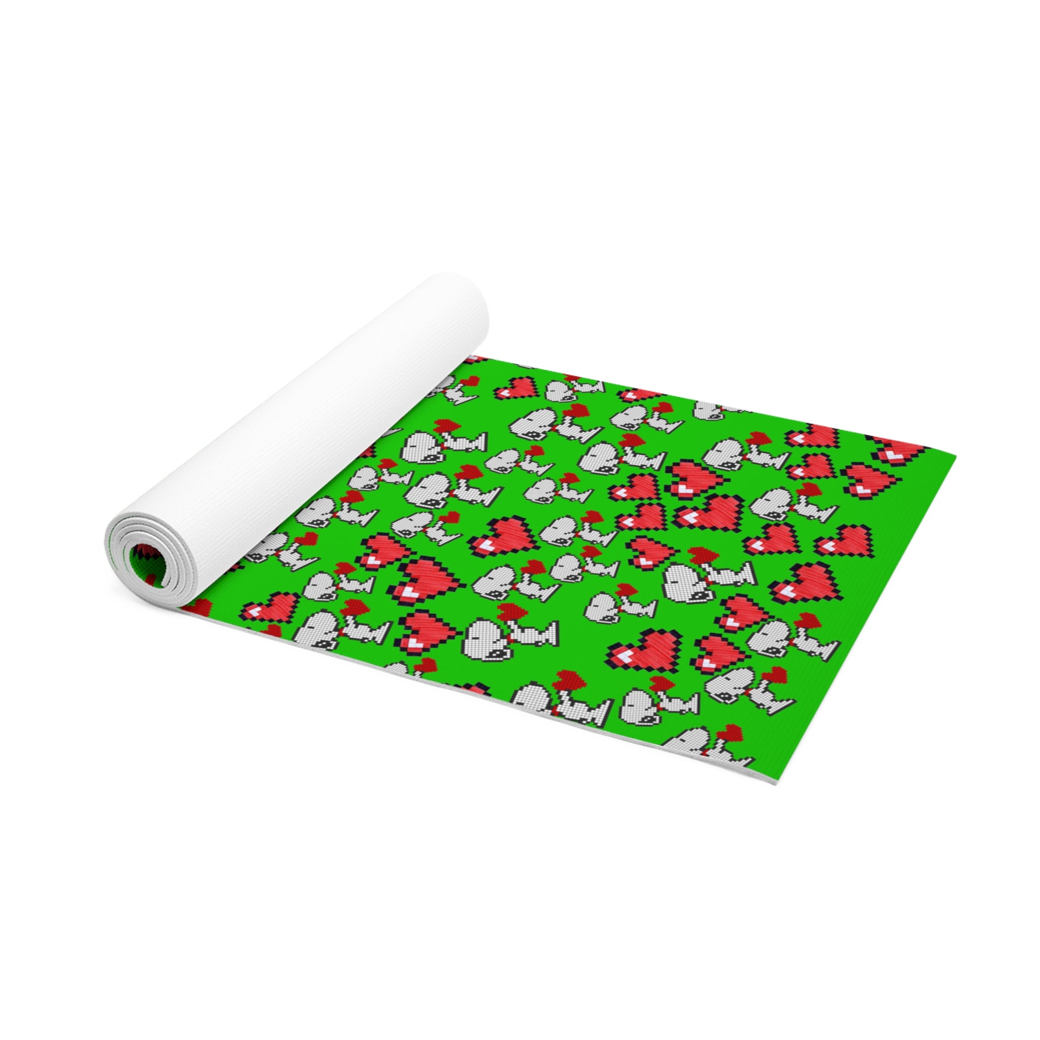 Foam yoga mat snoopy hearts valentine green