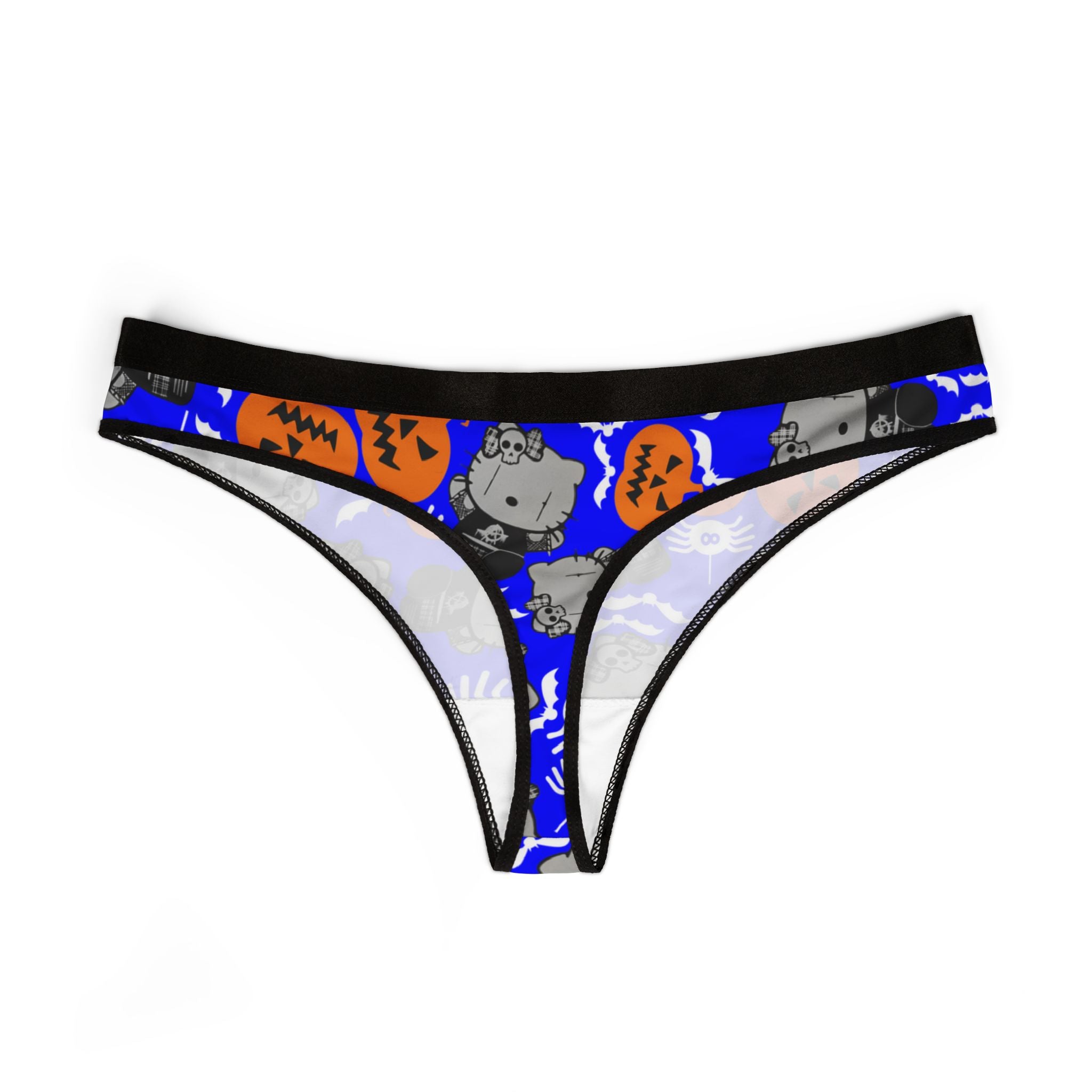 Women's thongs kitty blank pumpkin halloween blue