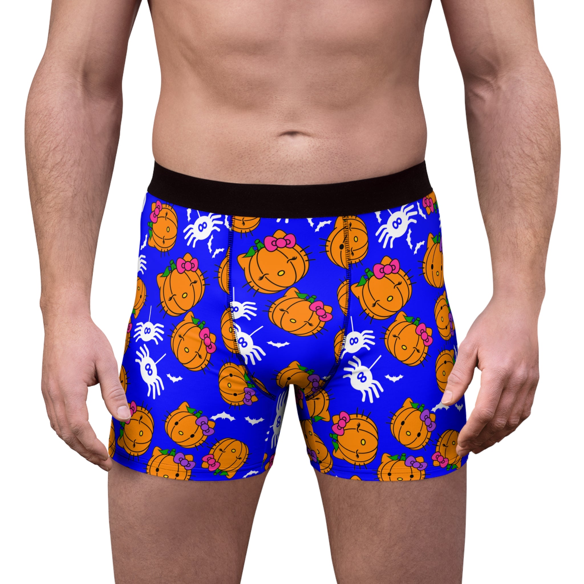 Men's boxer briefs double pumpkin kitty Halloween blue