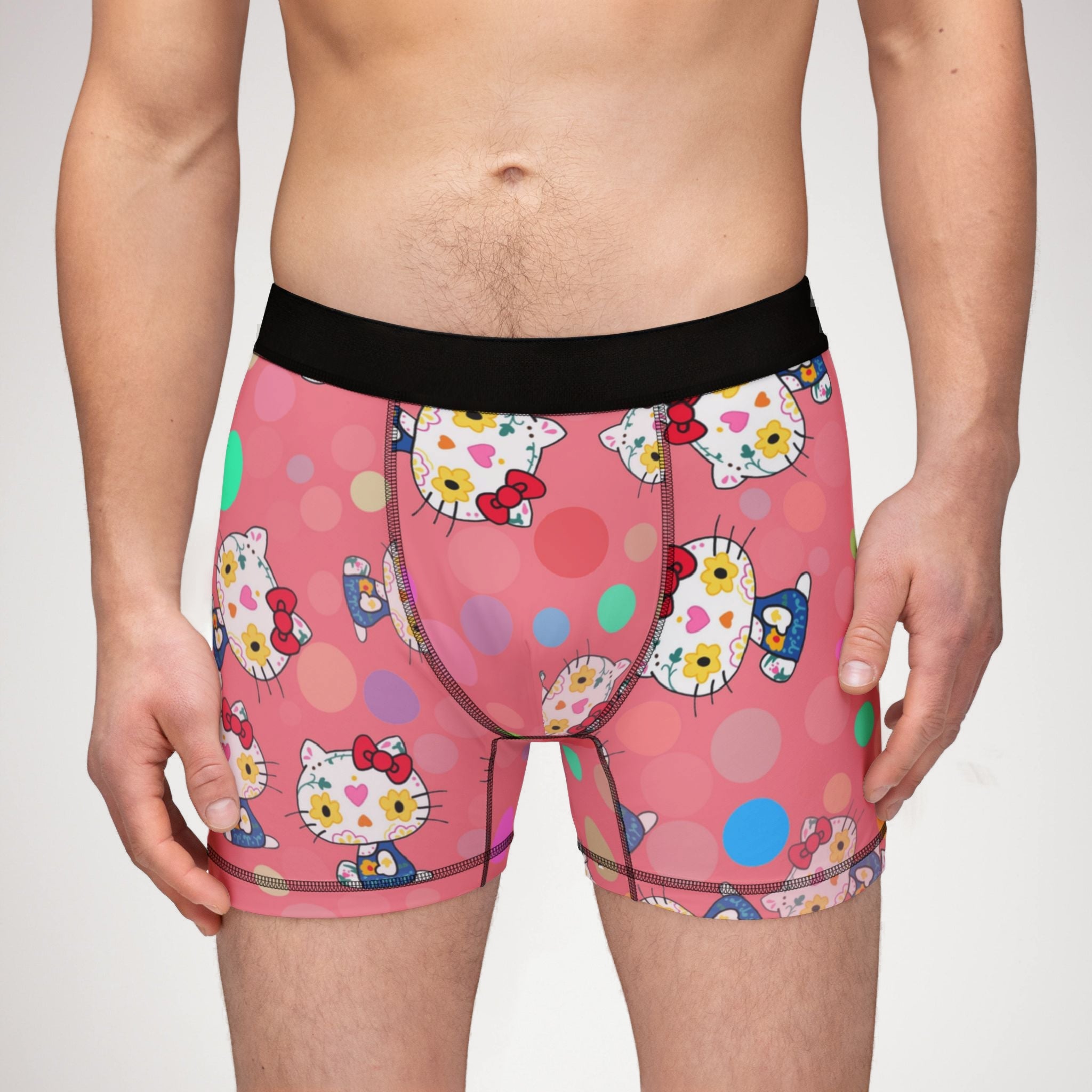 Men's boxers kitty flower polka dots pink