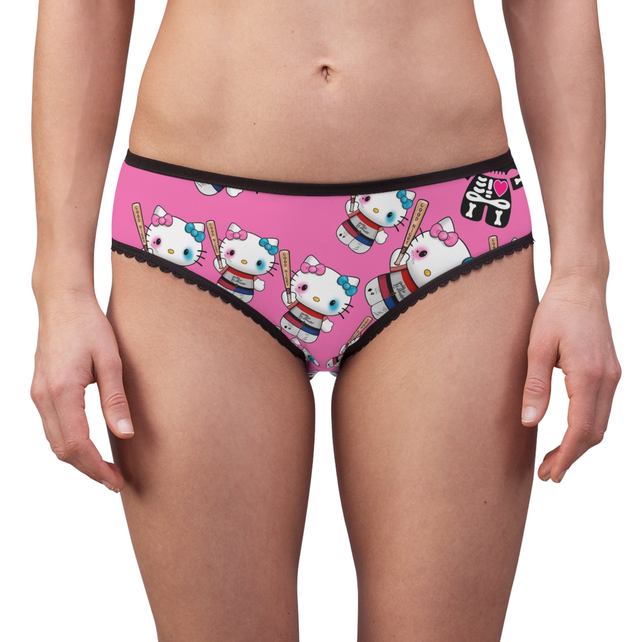 Women's briefs kitty monster Halloween bone pink