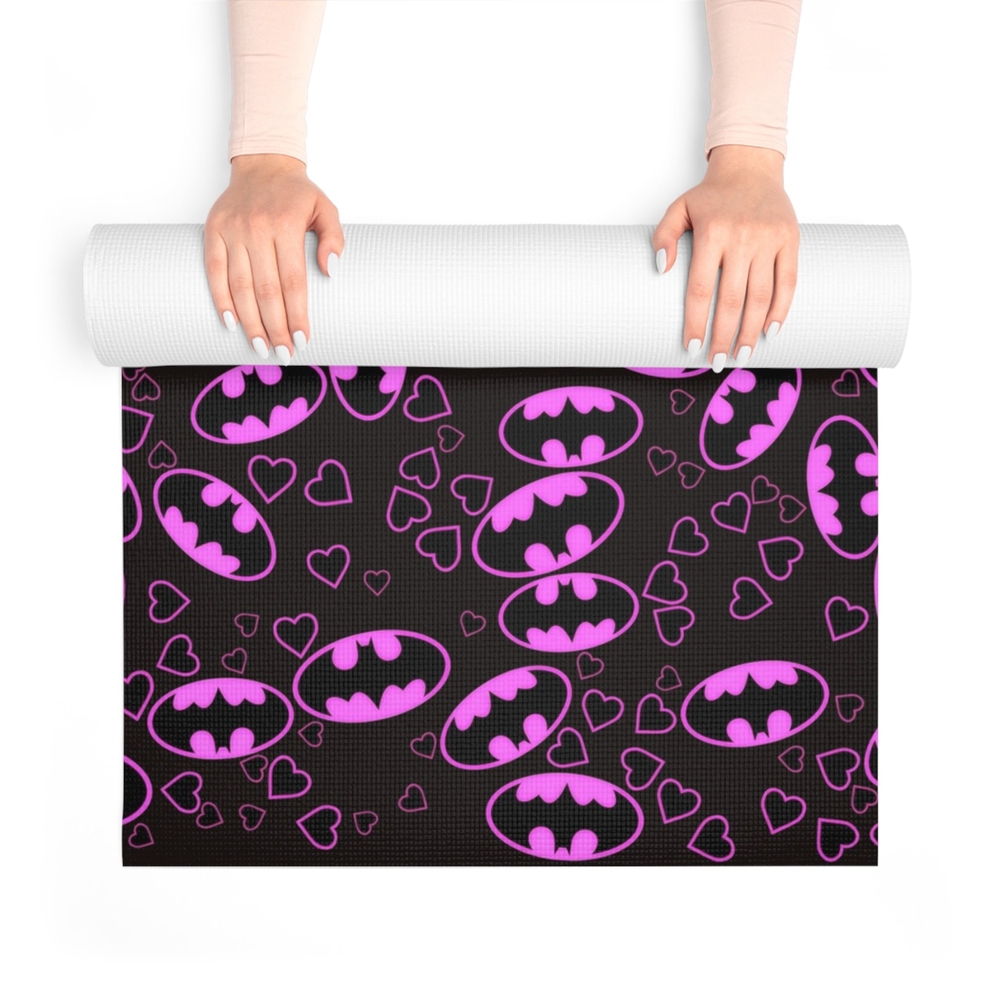 Foam yoga mat batman hearts valentine love black