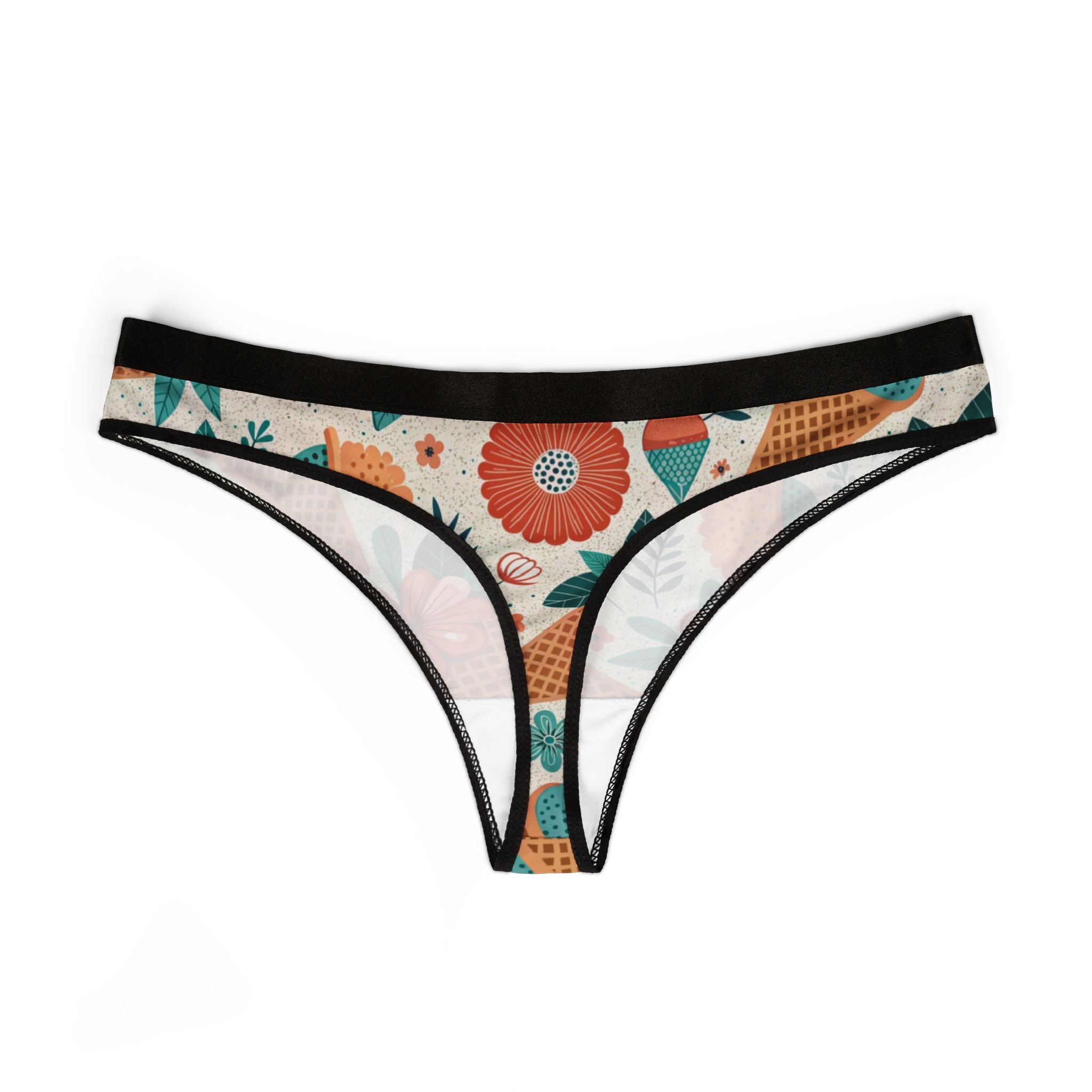 Women's thongs floral ice cream