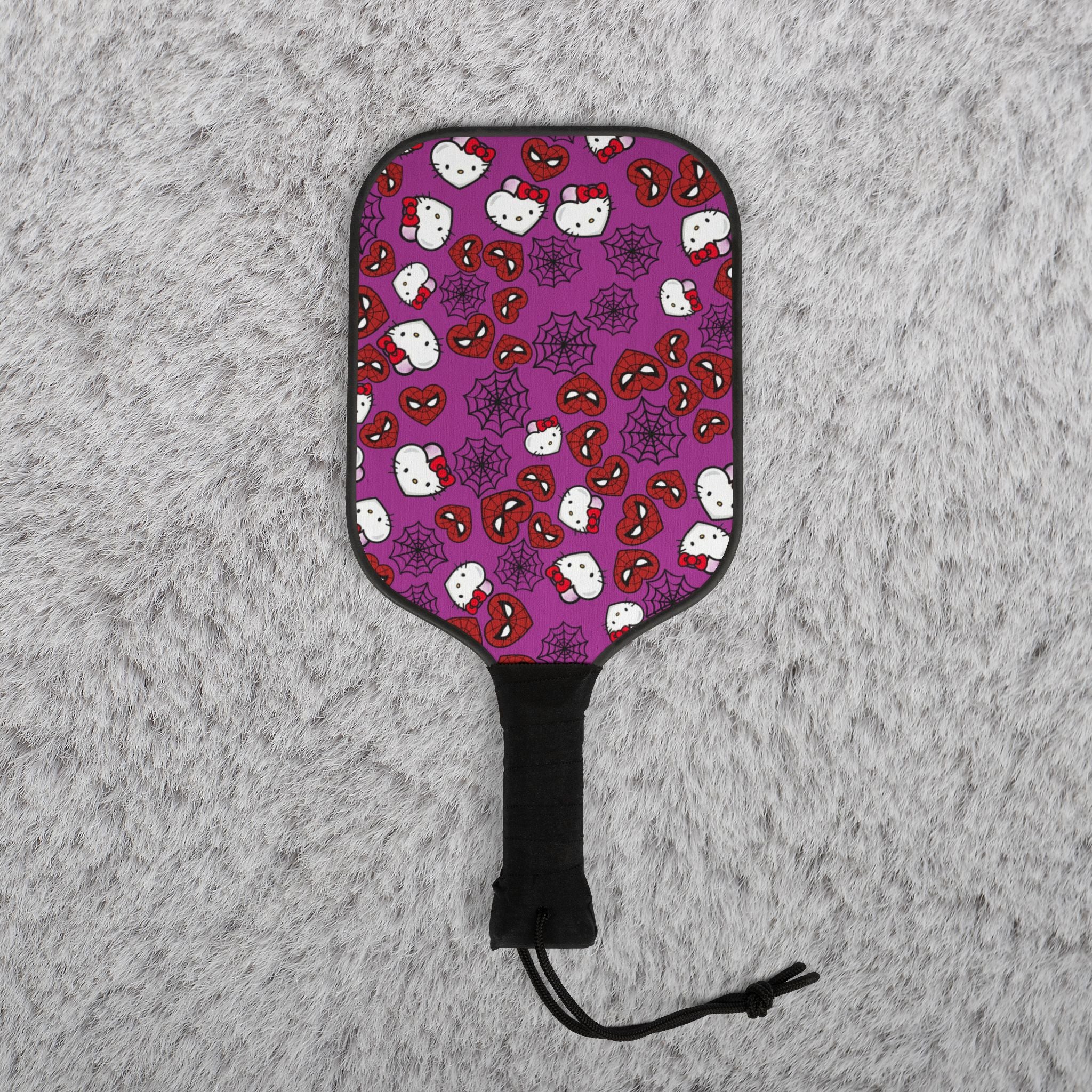 Pickleball kit (2 paddles + 2 balls + transparent bag) kitty spider web heart purple