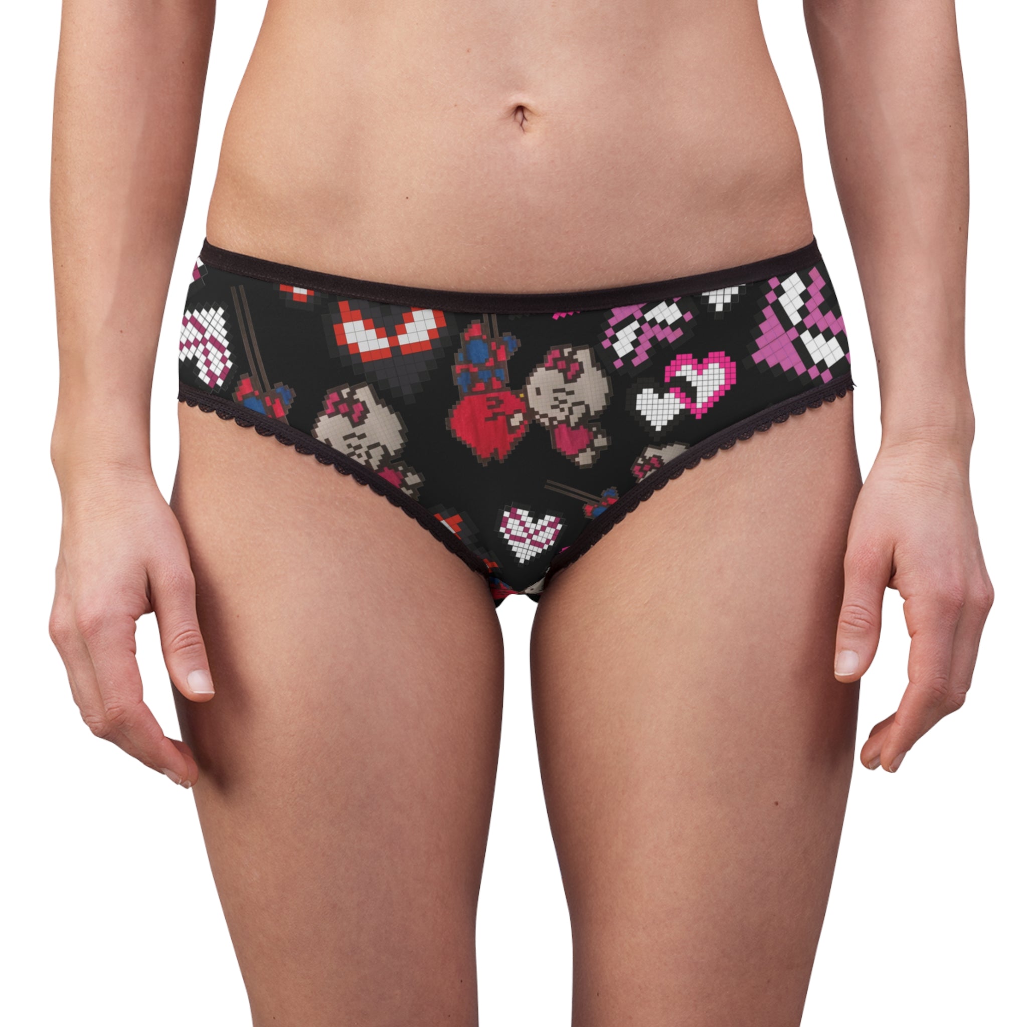 Women's briefs spider kitty pixel kiss hearts black