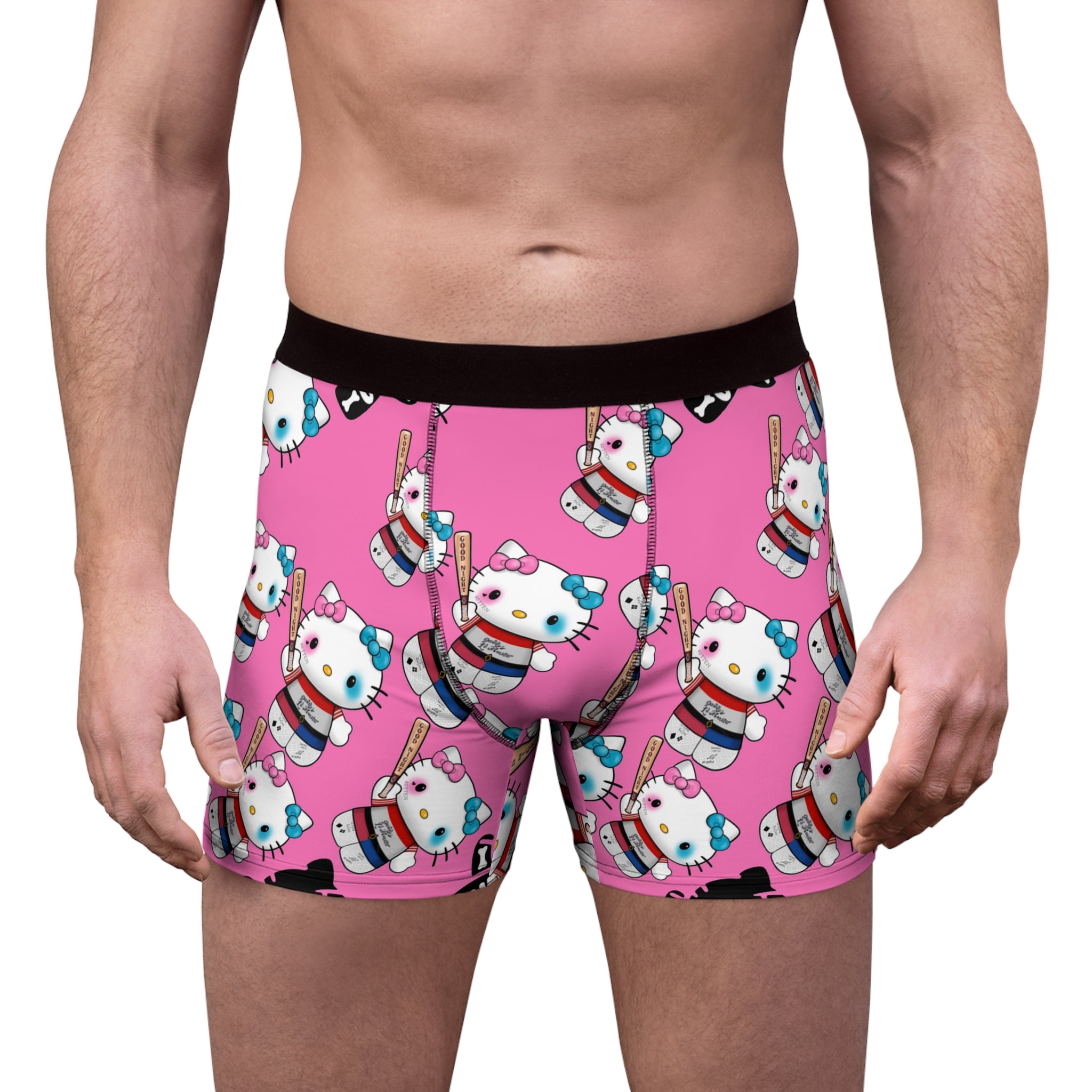 Men's boxer briefs kitty monster Halloween bone pink