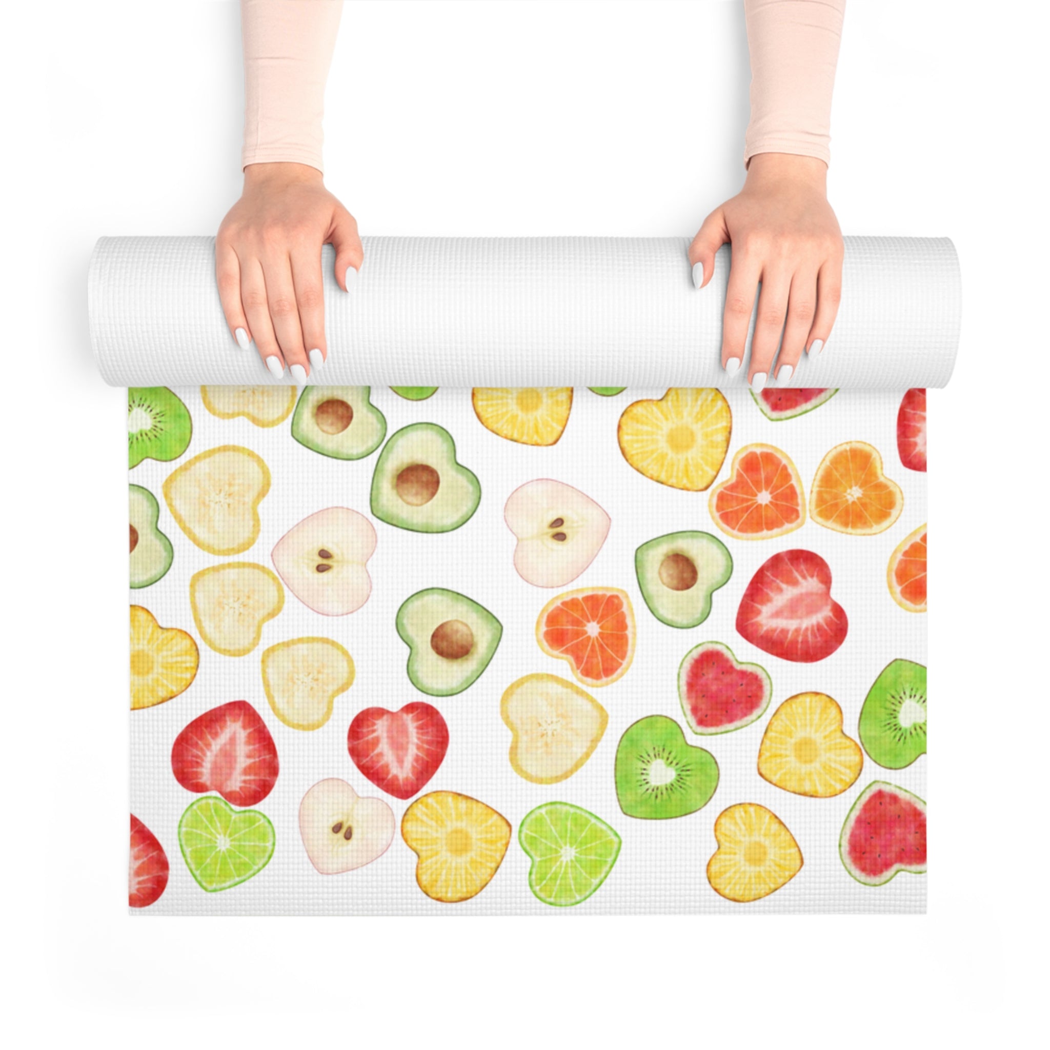 Foam yoga mat heart fruits white