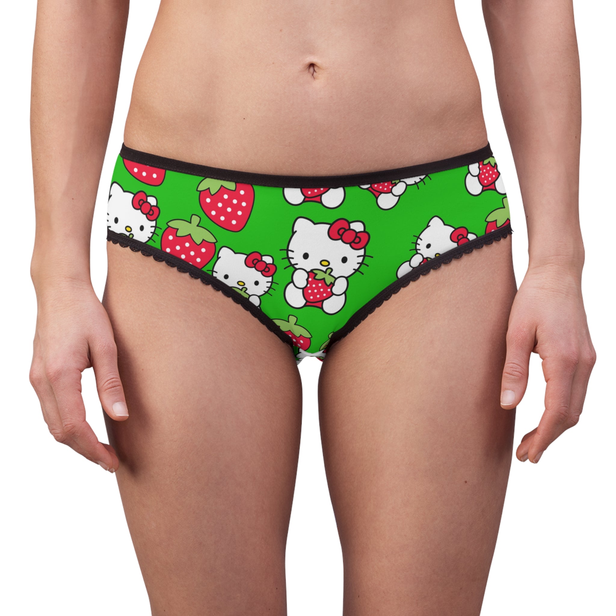 Women's briefs kitty strawberry valentine love green