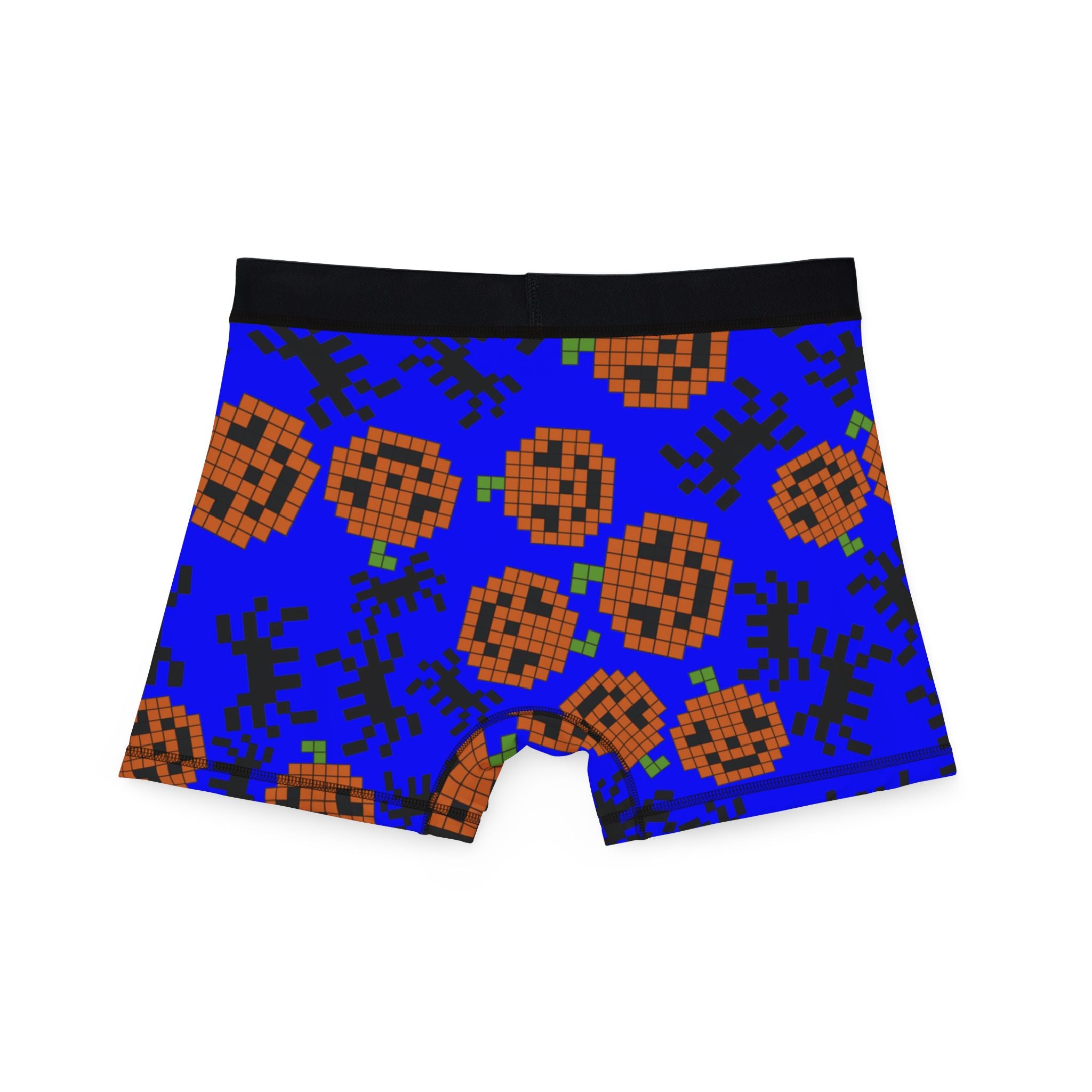 Men's boxers pumpkin spider pixel halloween blue