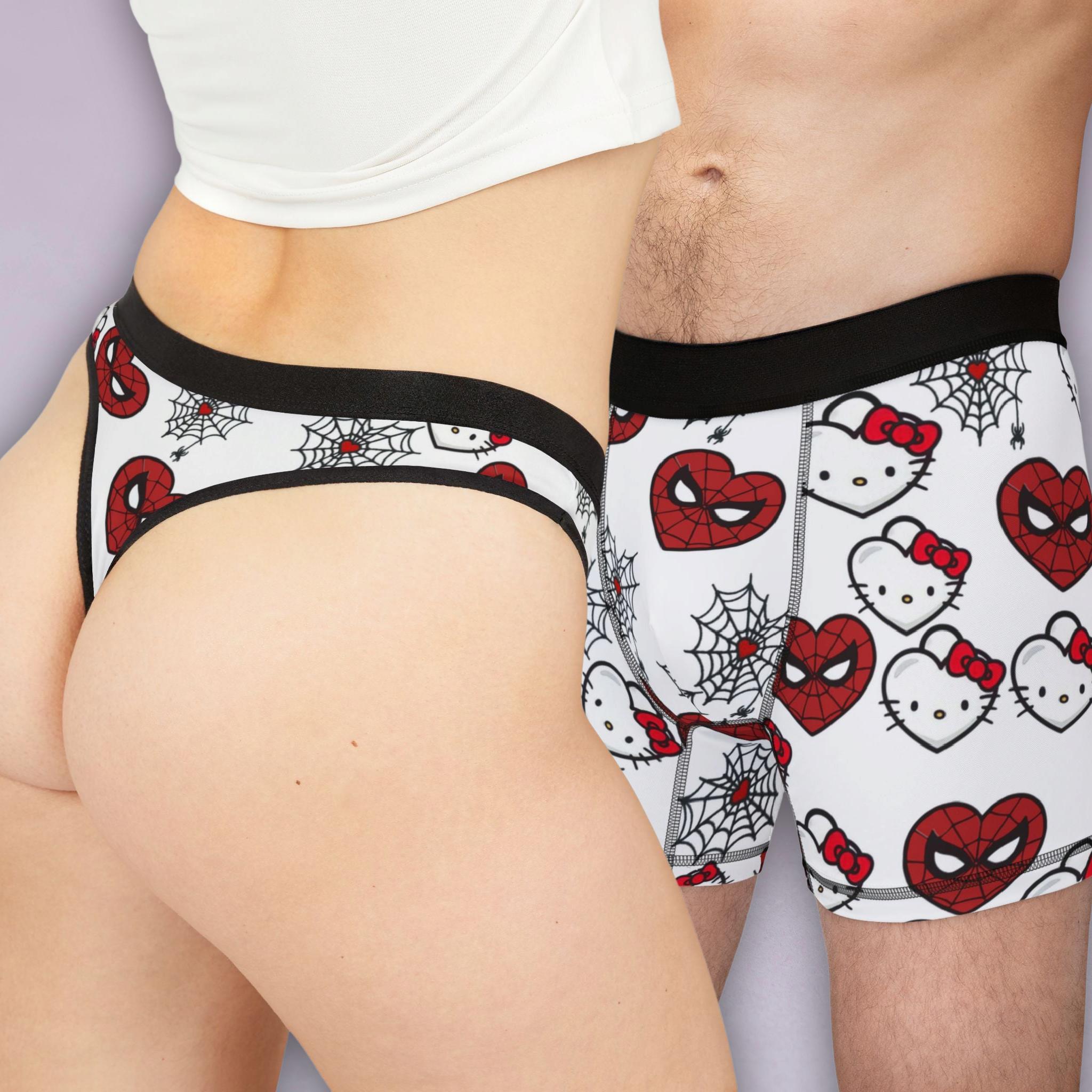 Matching couples underwear set spider kitty cinnamoroll designs boxer and thong for him and her perfect gift for couples comfortable and stylish