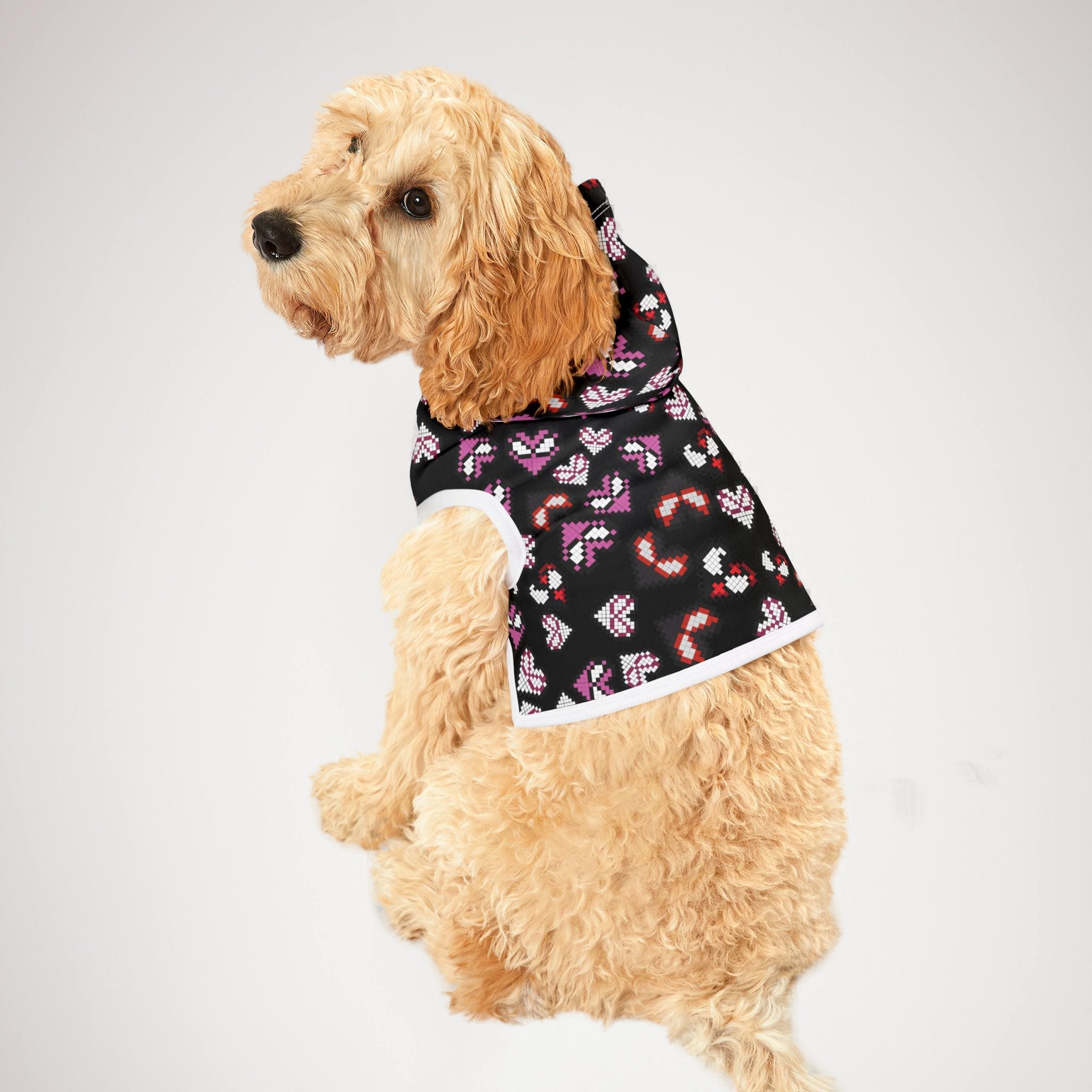 Pet hoodie spider hearts pixel black