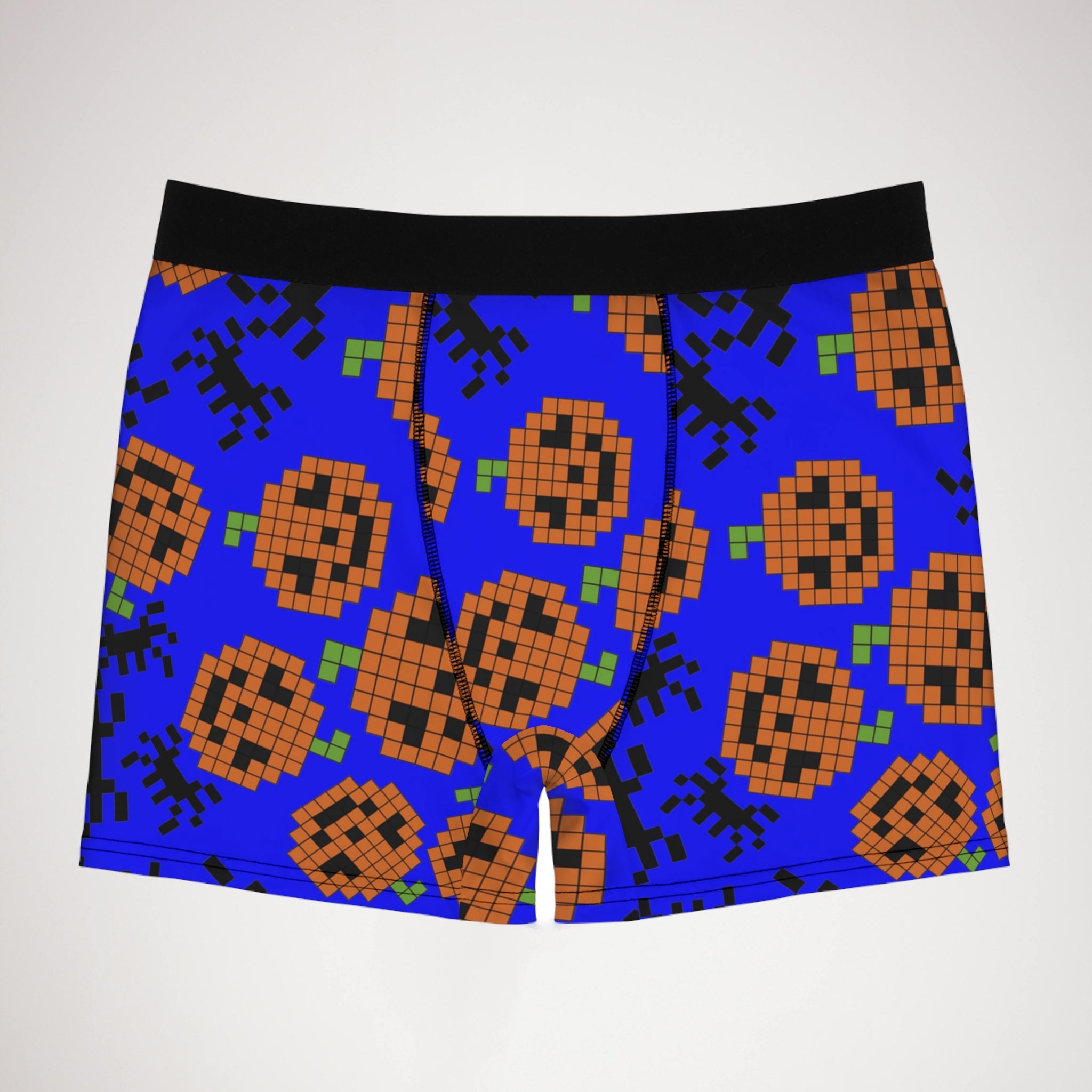 Men's boxer briefs pumpkin spider pixel halloween blue