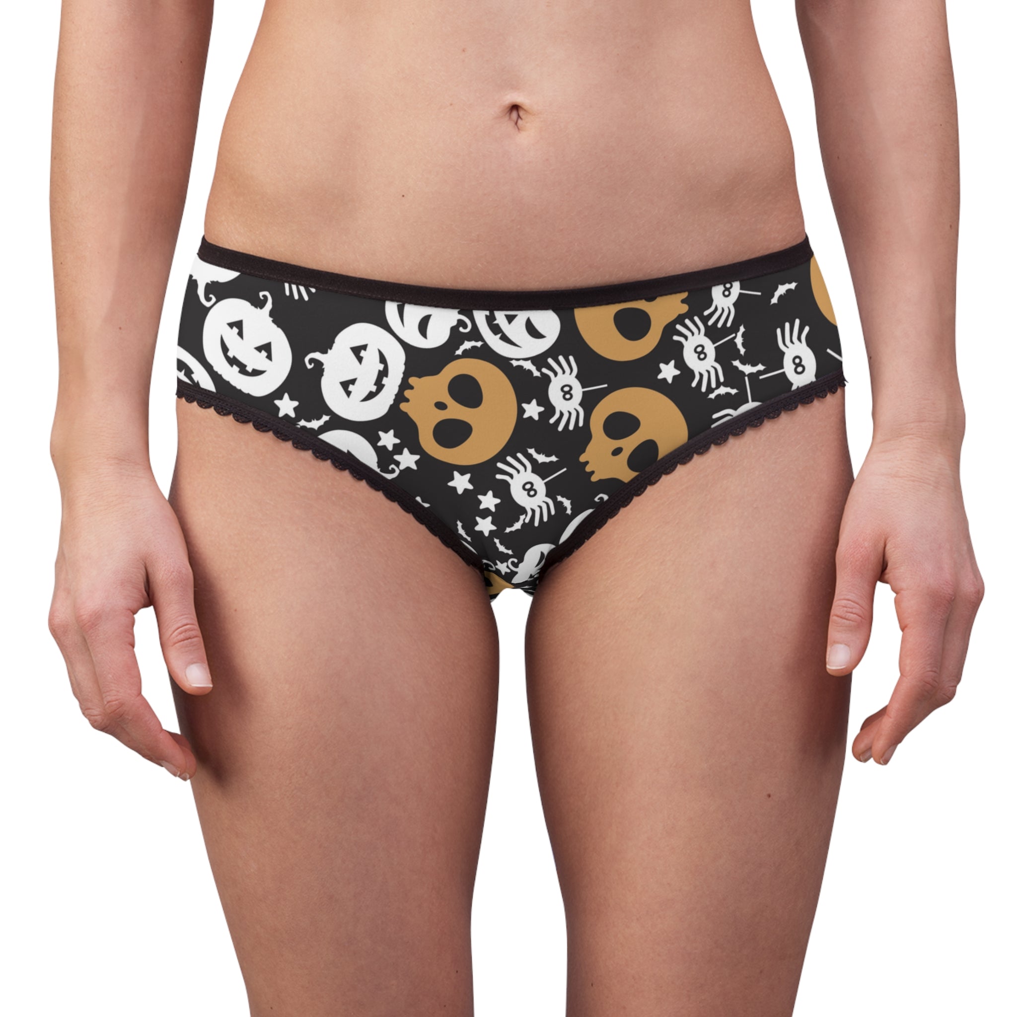 Women's briefs halloween pumpkin spider web black