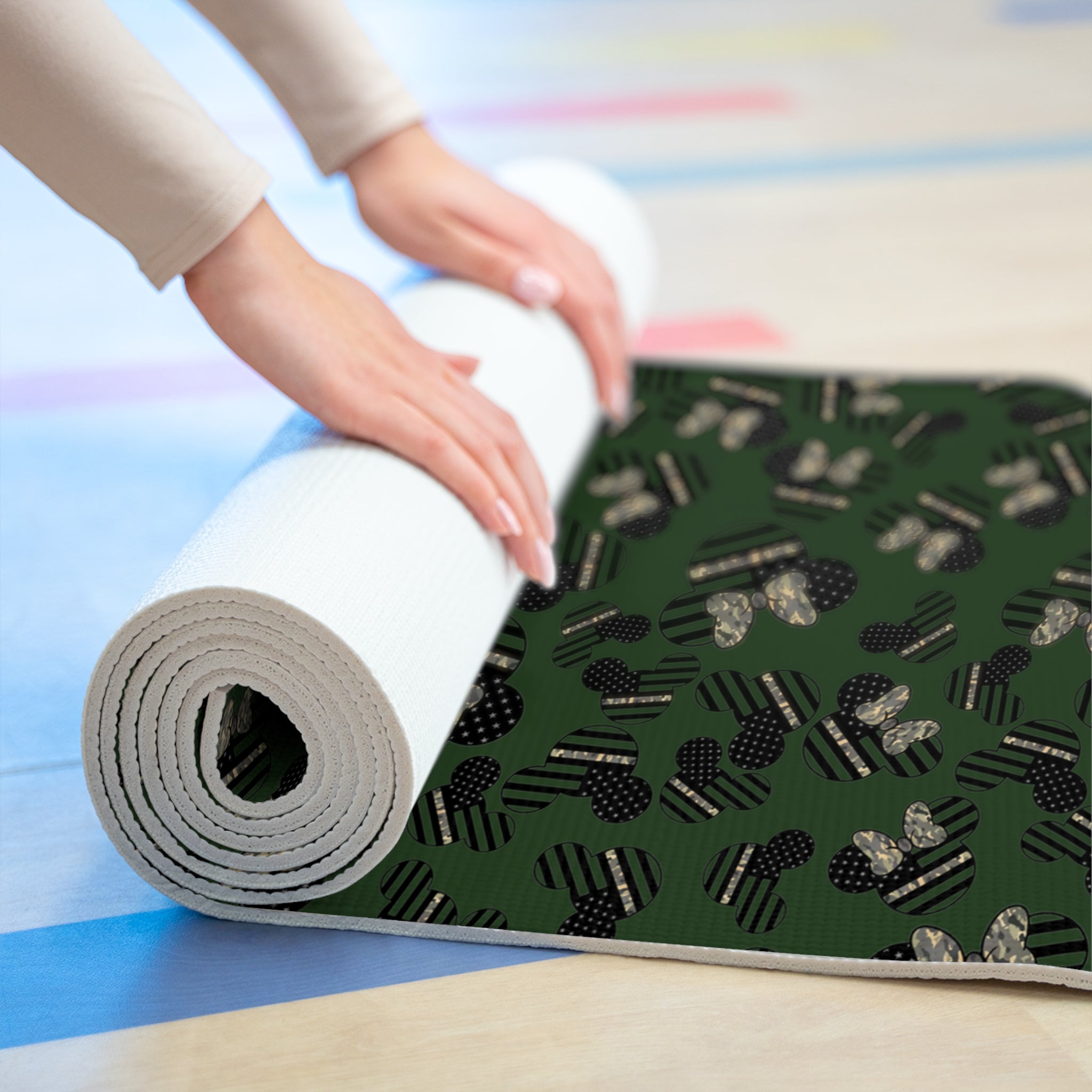 Foam yoga mat veterans day mickey minnie green