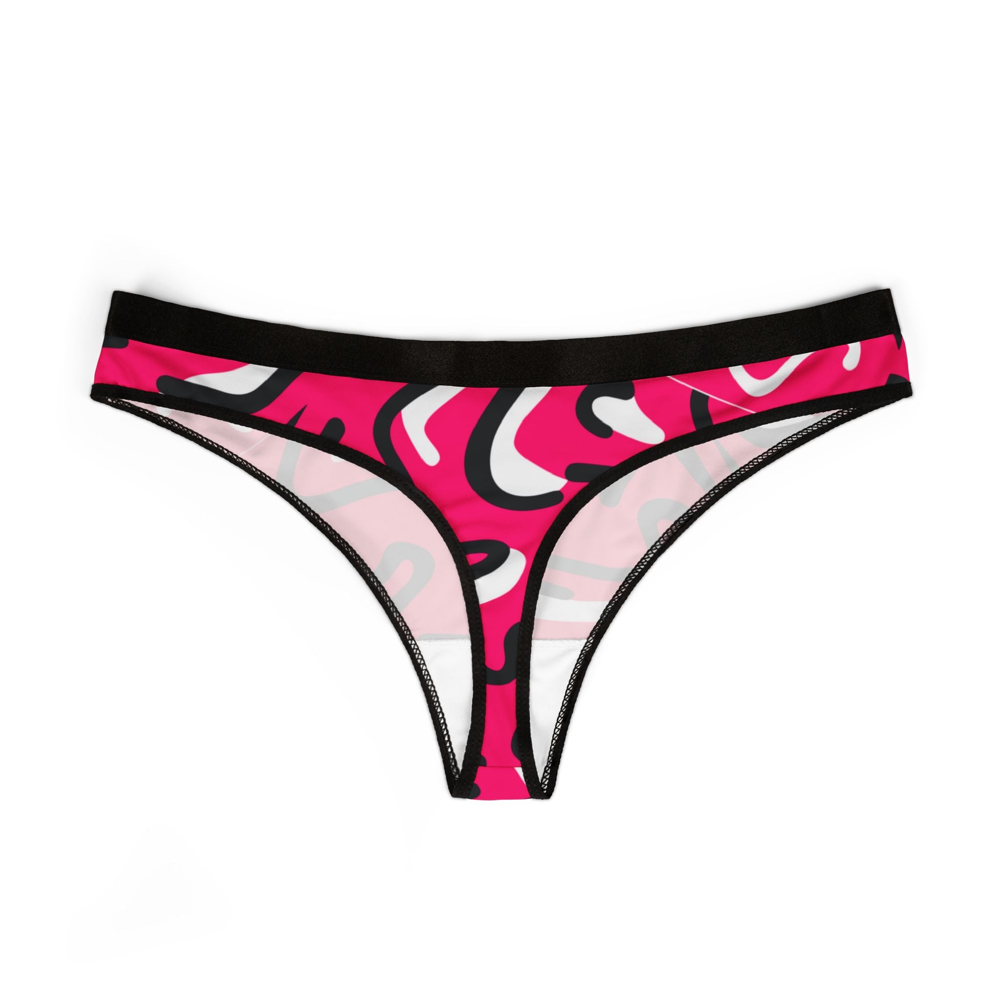 Women's thongs red swirl with cursive