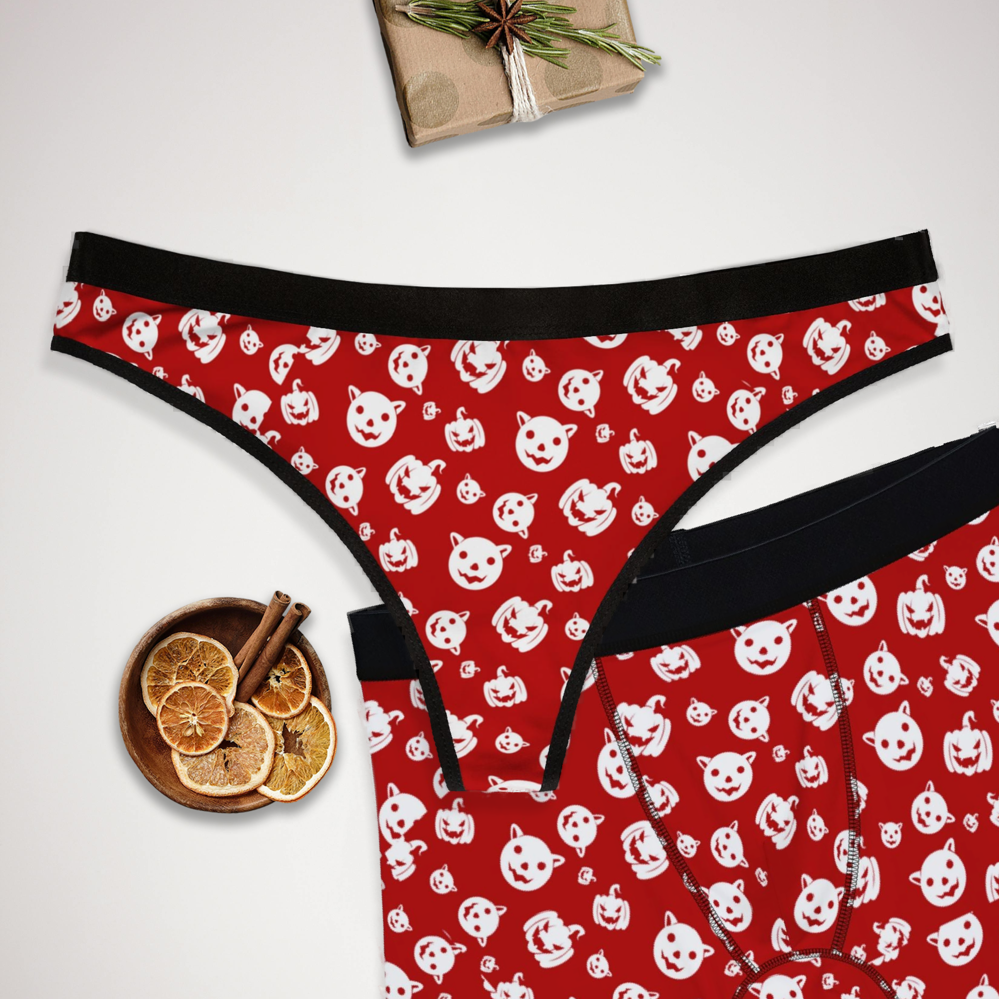 Matching underwear Red Halloween for couples boxer & thong set