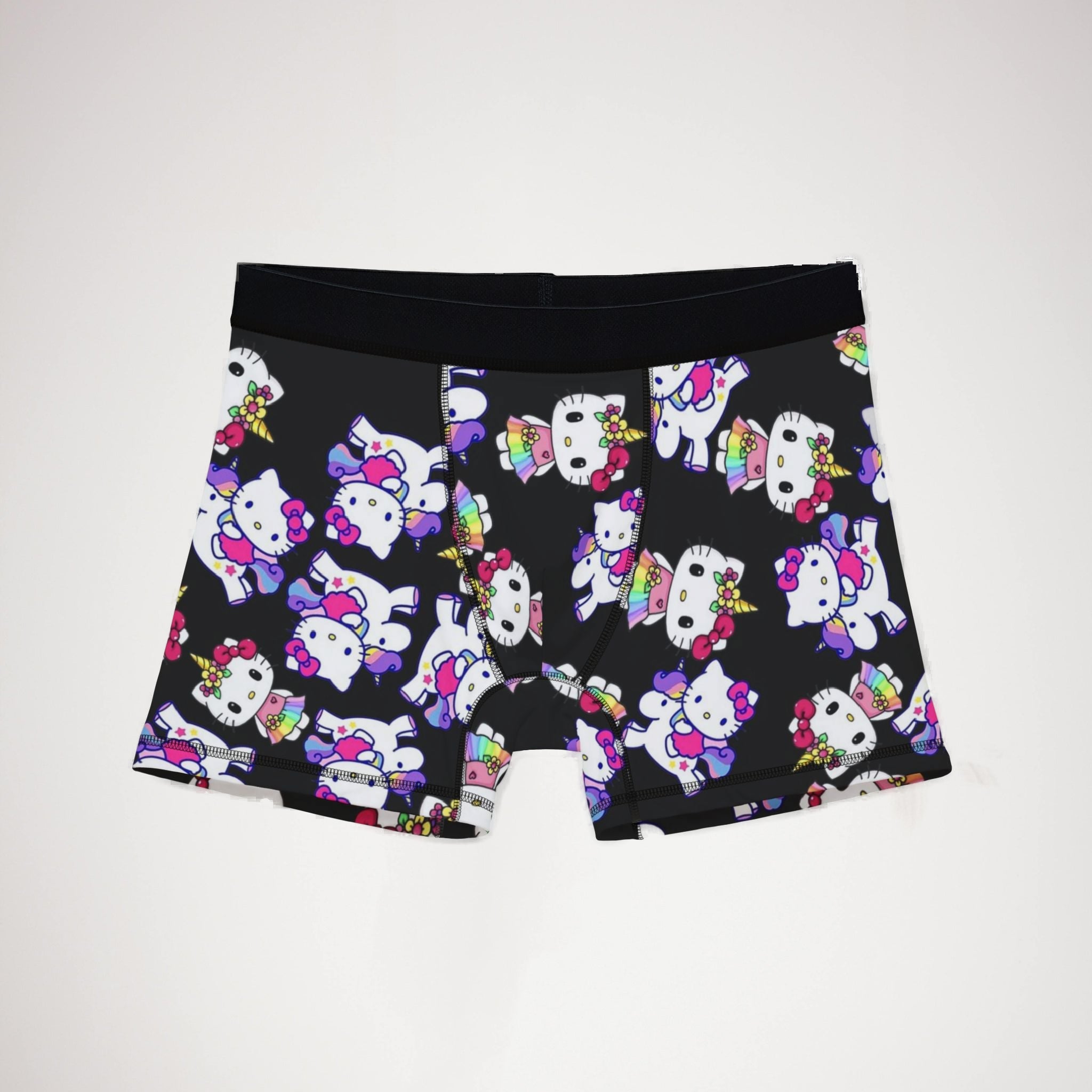 Men's boxers kitty unicorn rainbow valentine love black