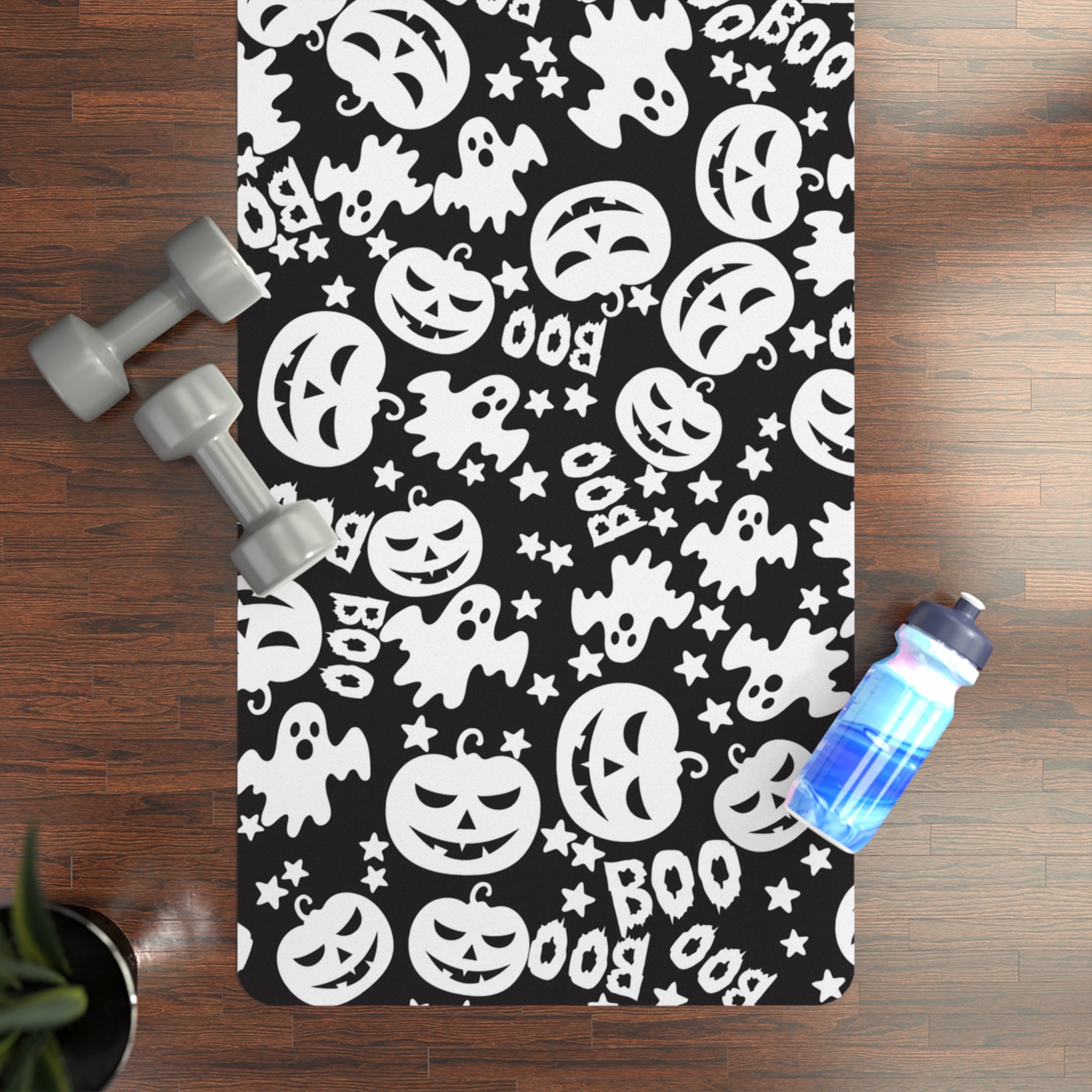 Rubber yoga mat boo halloween ghost pumpkin black