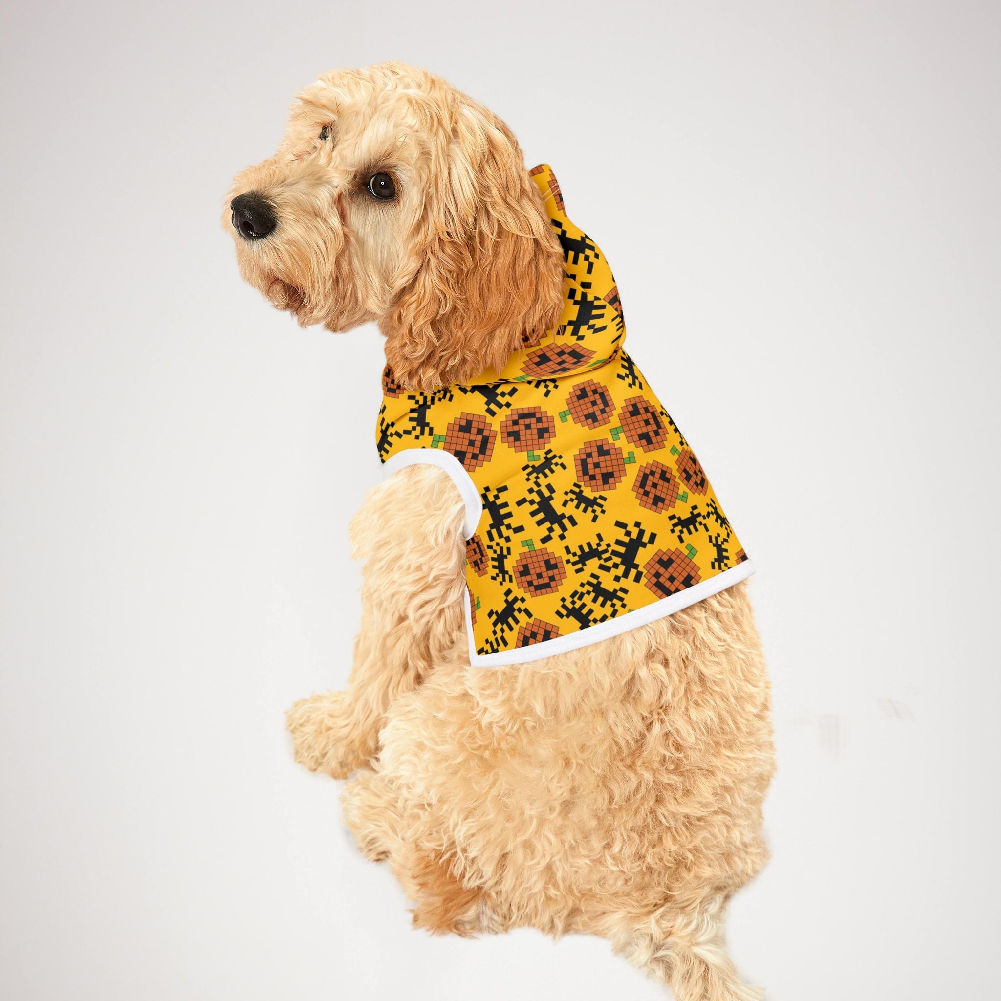 Pet hoodie pumpkin spider pixel halloween yellow