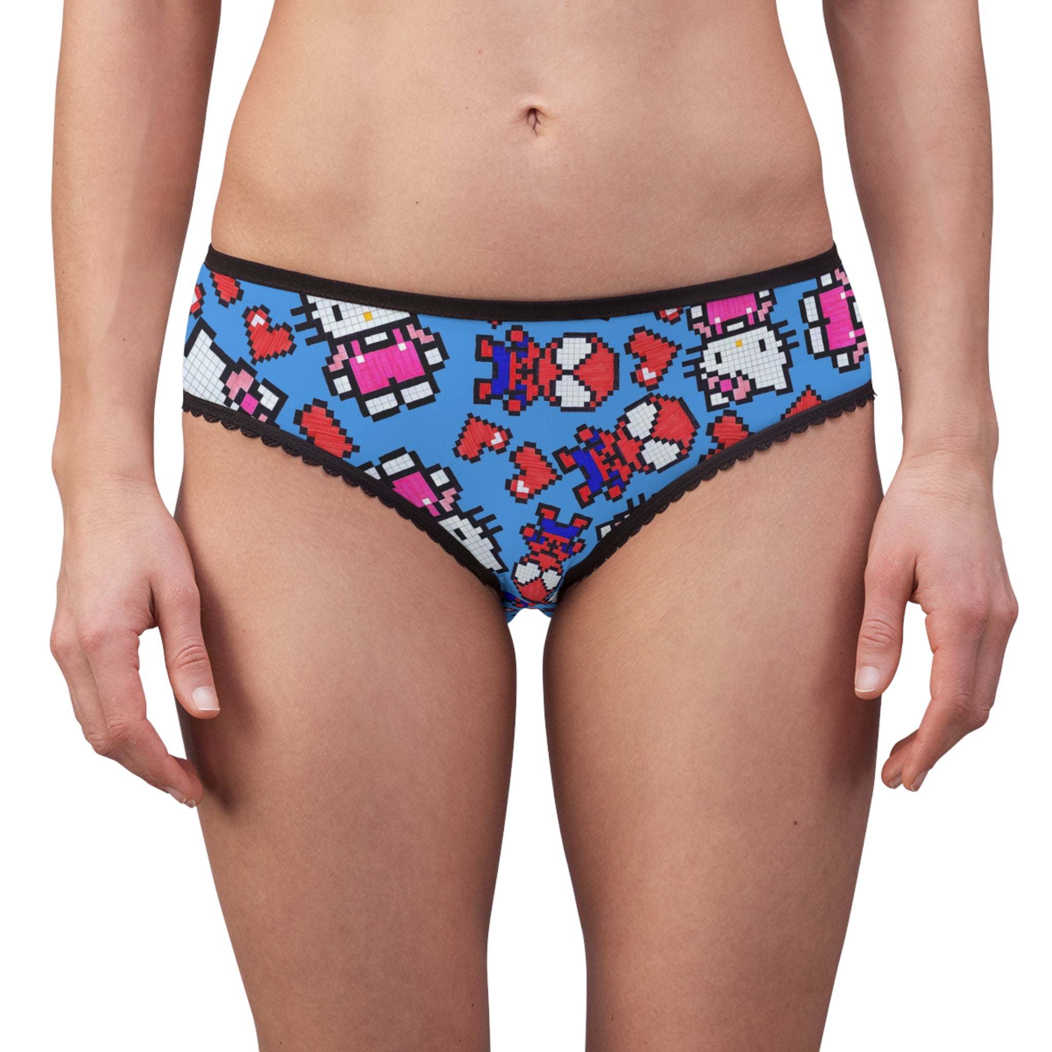 Women's briefs spider kitty pixel heart character love valentine cyan