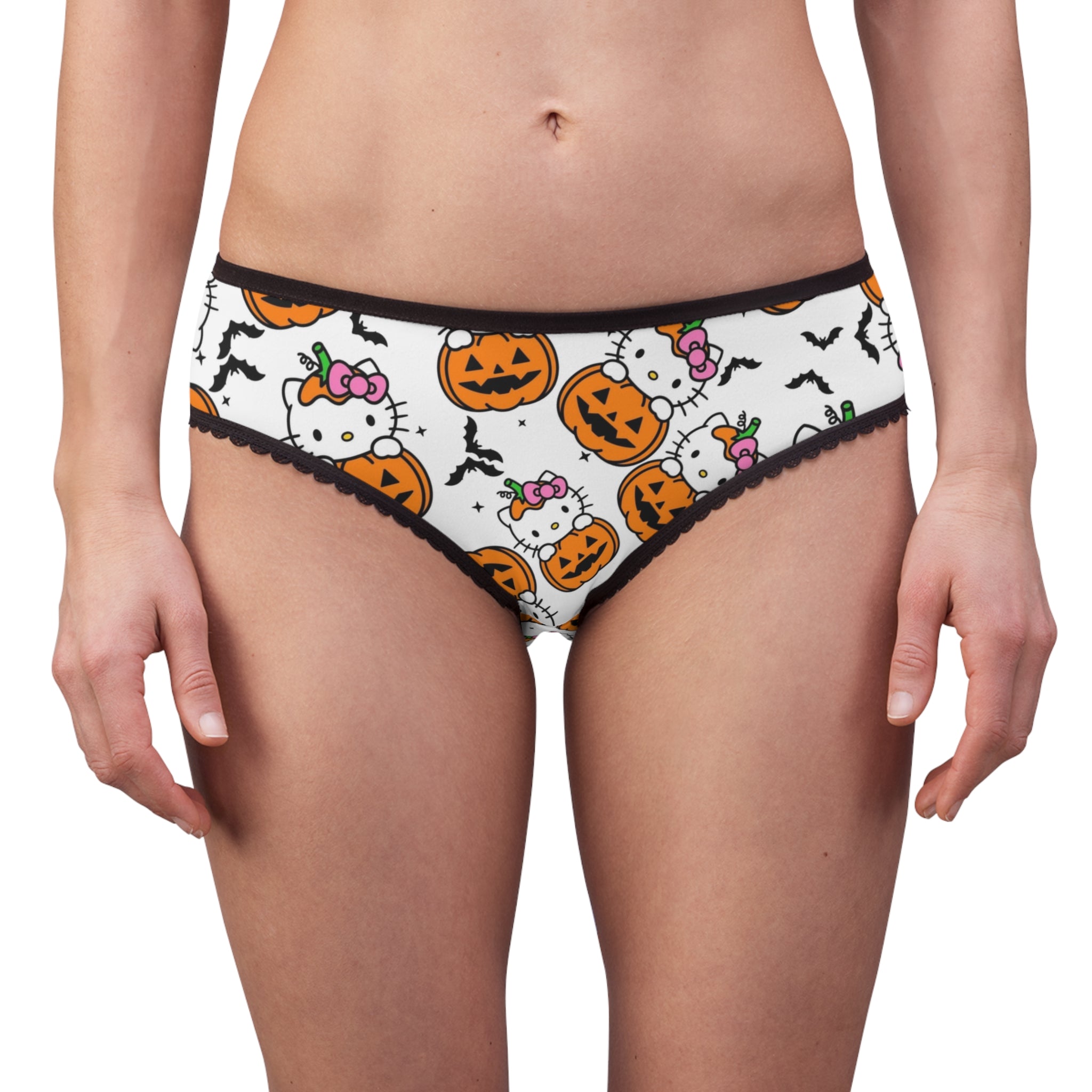 Women's briefs kitty hold pumpkin Halloween white