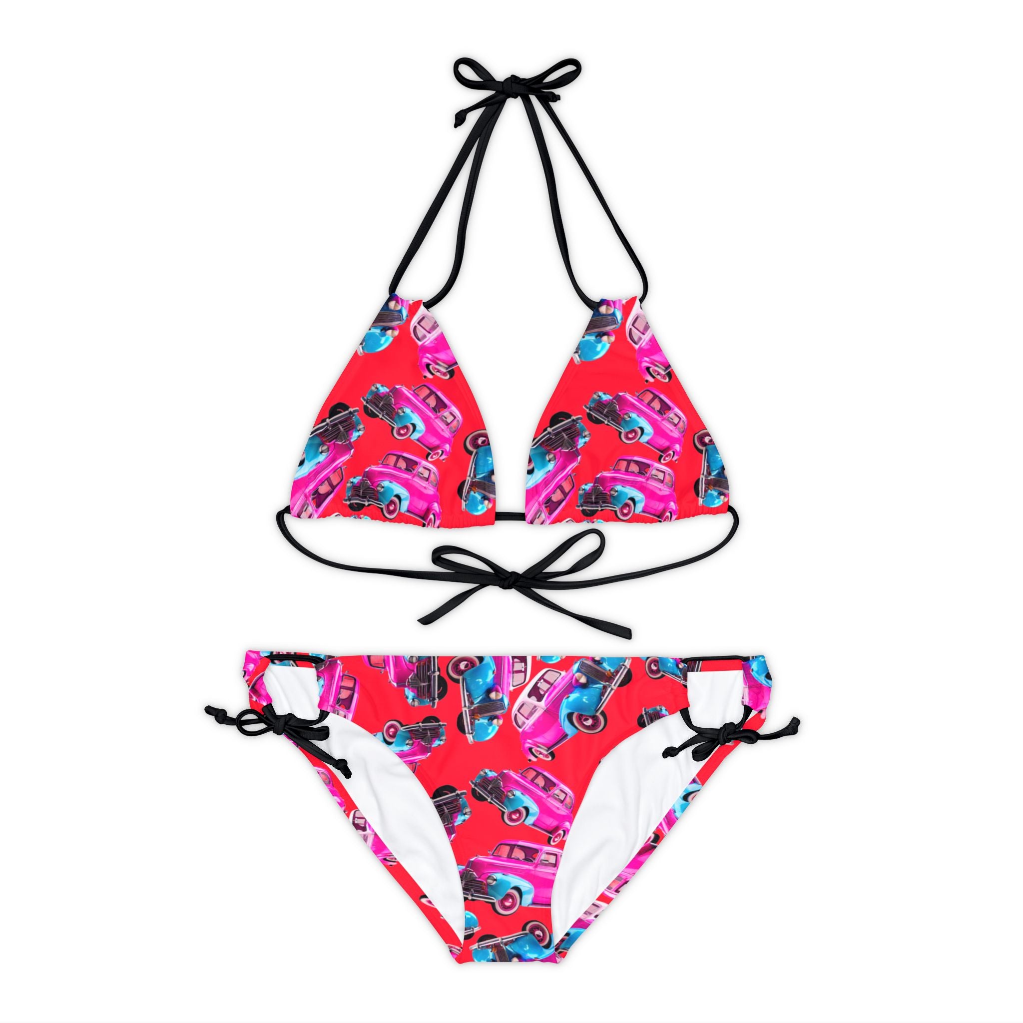 Strappy bikini set cartoon dirty old cars red