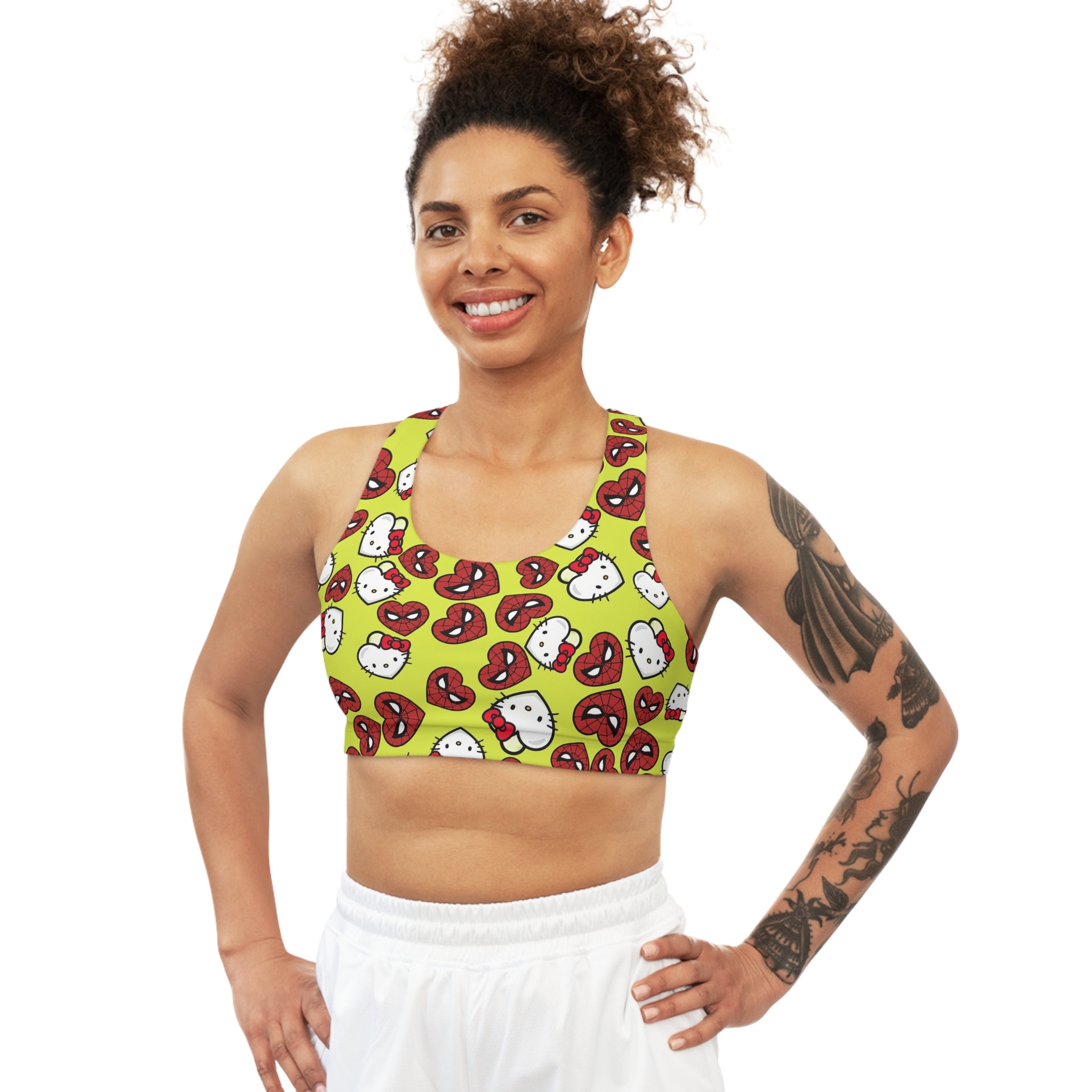 Sports bra spider kitty double hearts yellow