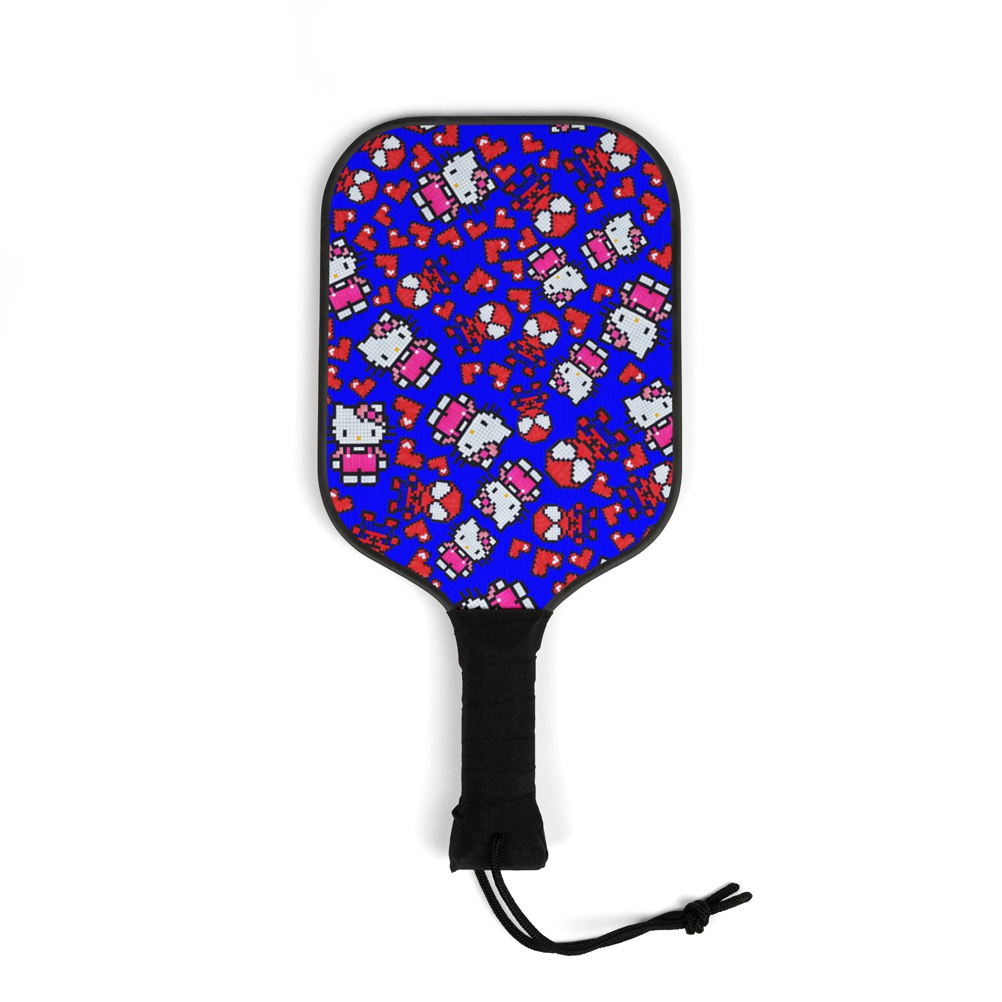 Pickleball kit (2 paddles + 2 balls + transparent bag) spider kitty pixel heart character love valentine blue