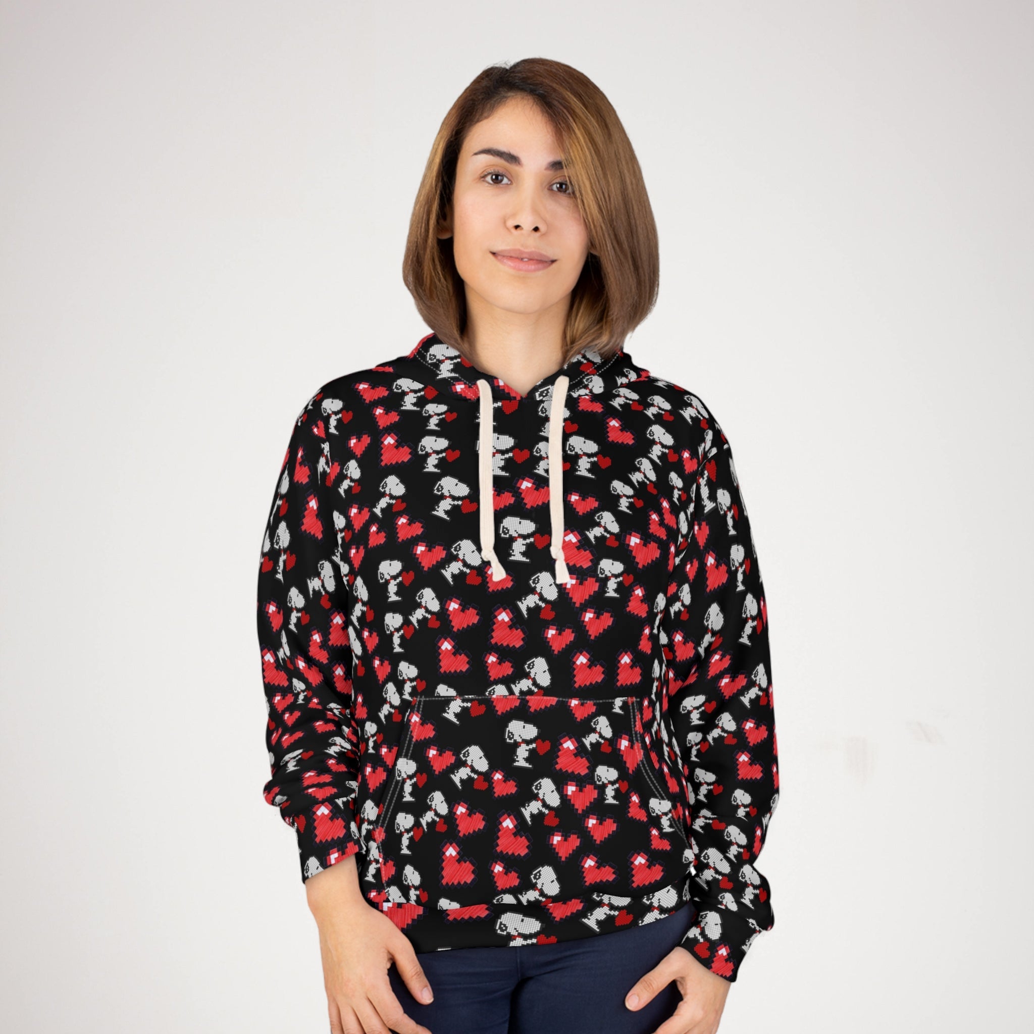 Unisex pullover hoodie snoopy hearts valentine black