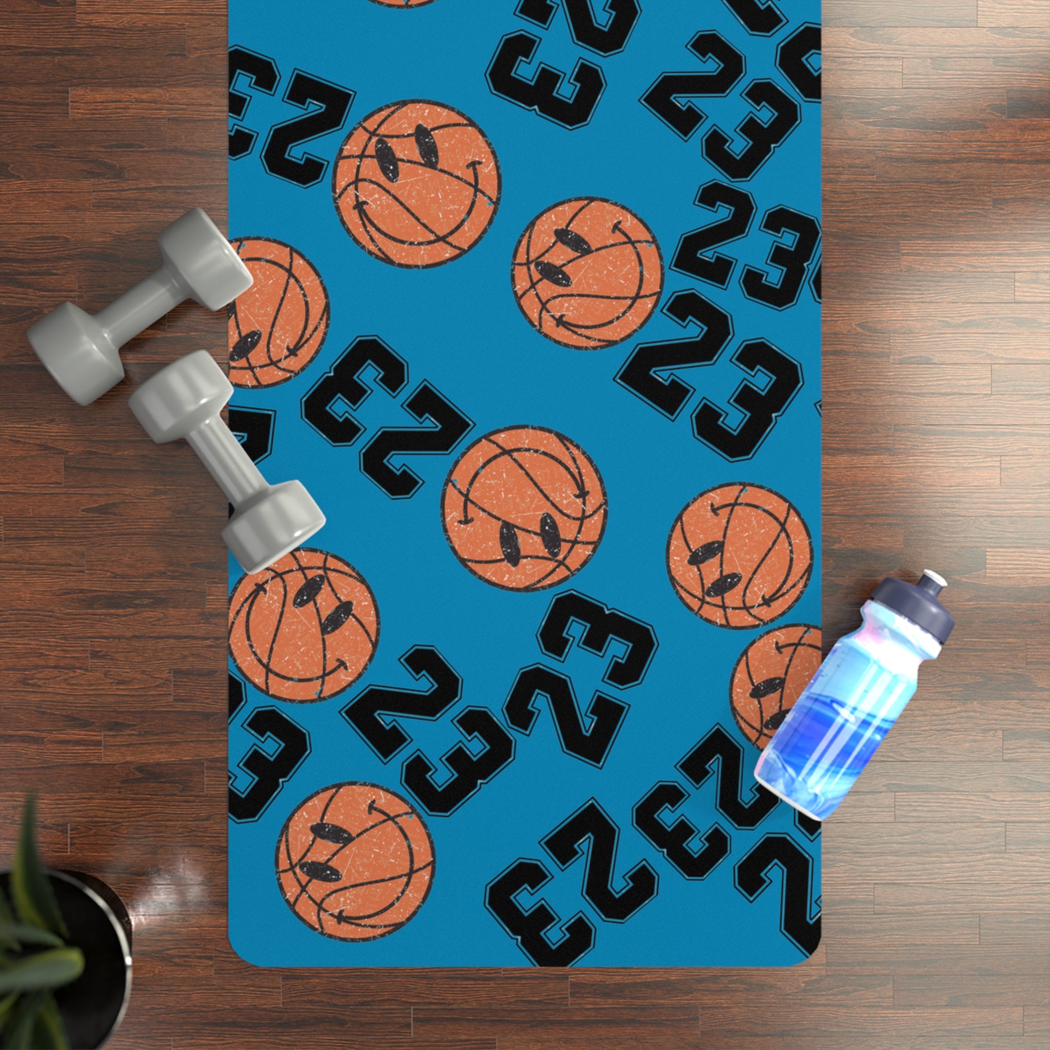 Rubber yoga mat number   basketball cyan