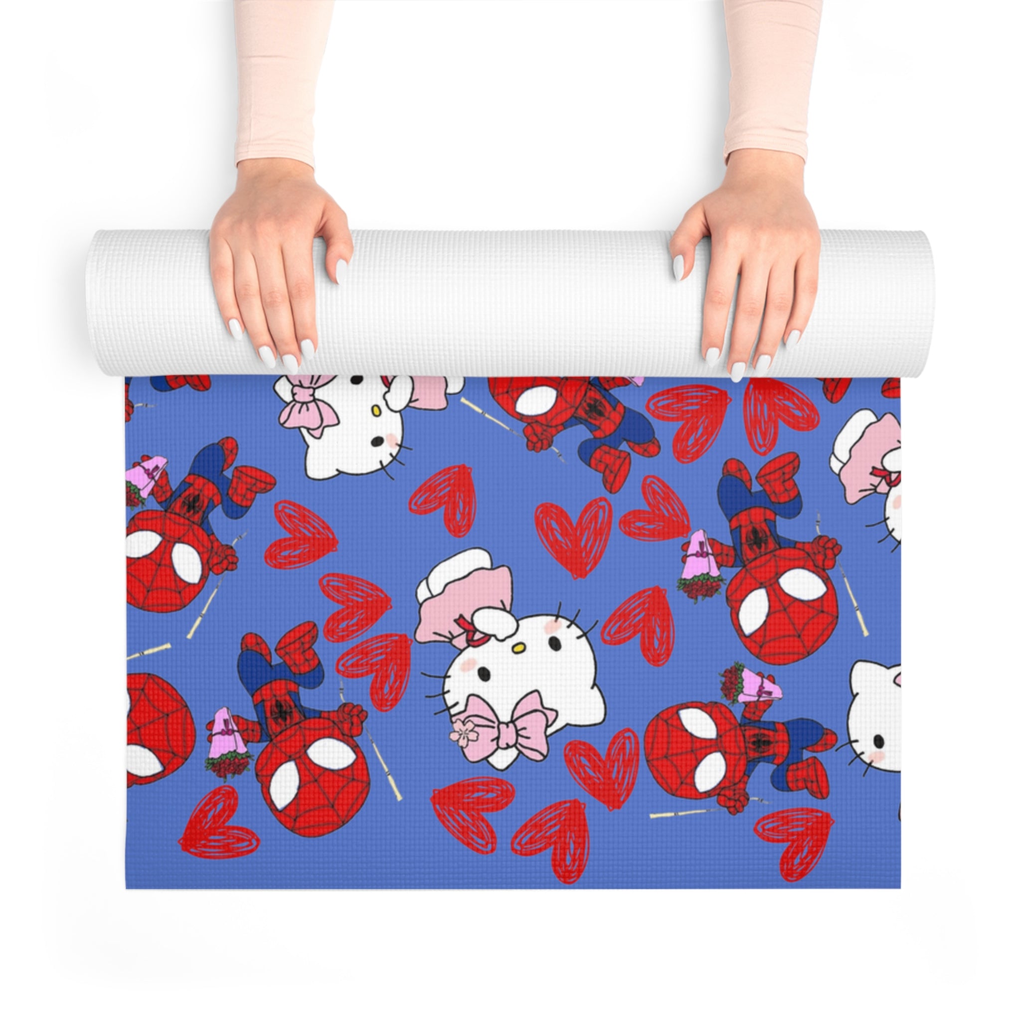 Foam yoga mat spider kitty flower cyan