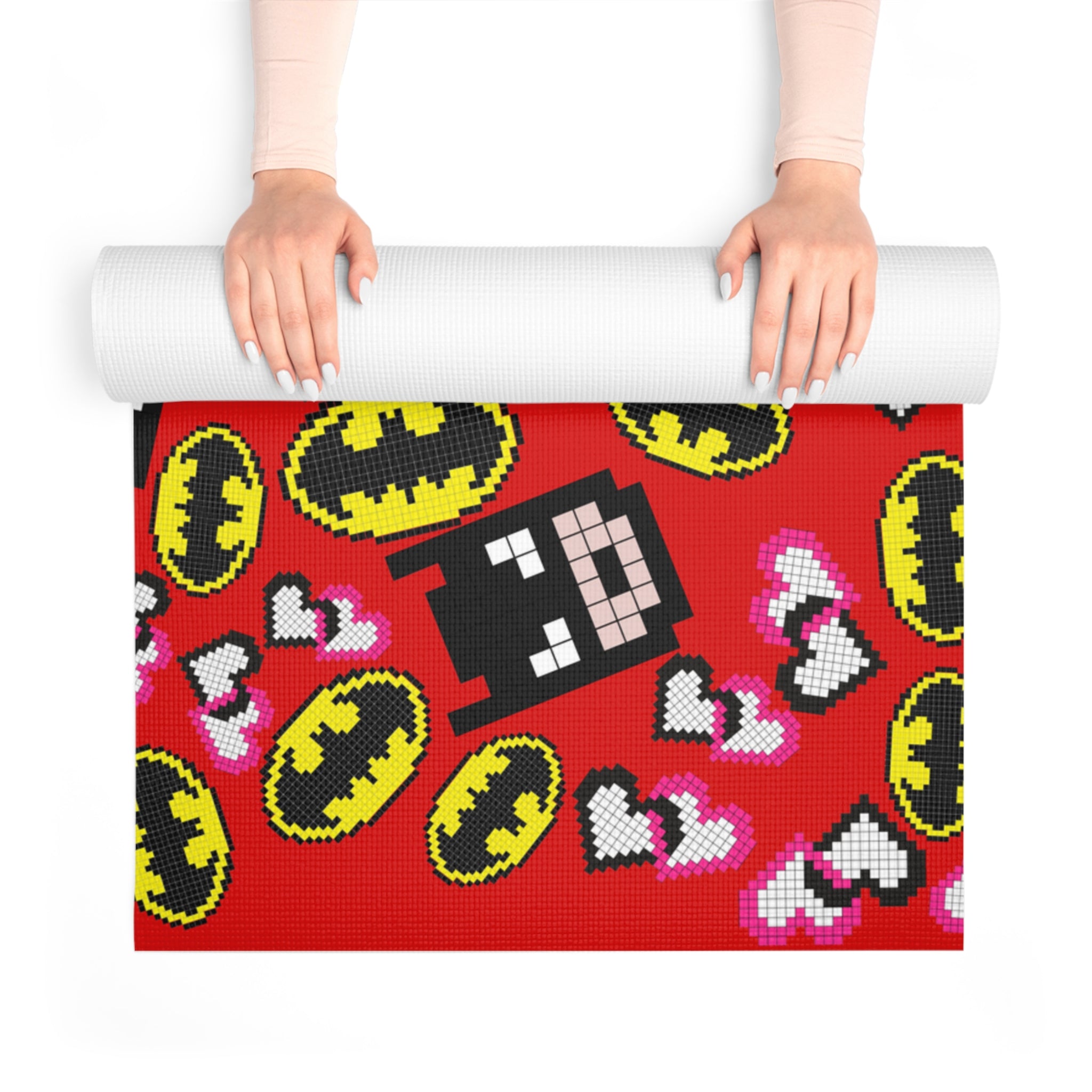 Foam yoga mat batman pixel red