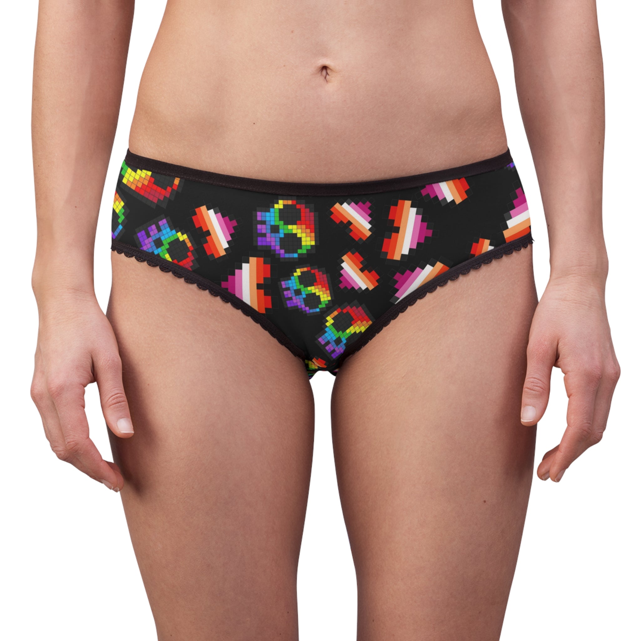 Women's briefs lgbt pride skull heart Halloween black