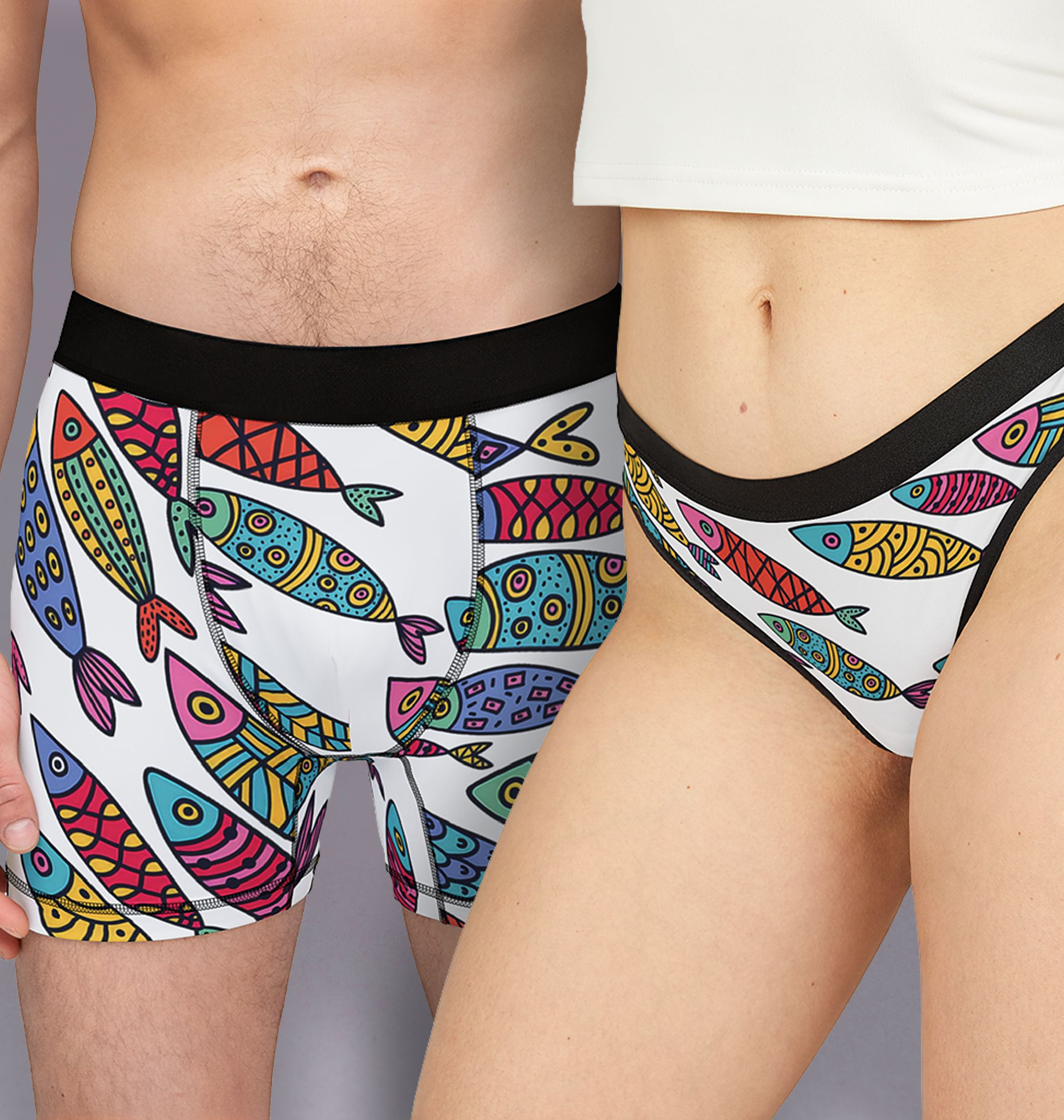 Couples matching  cute fishes underwear set boxer and thong