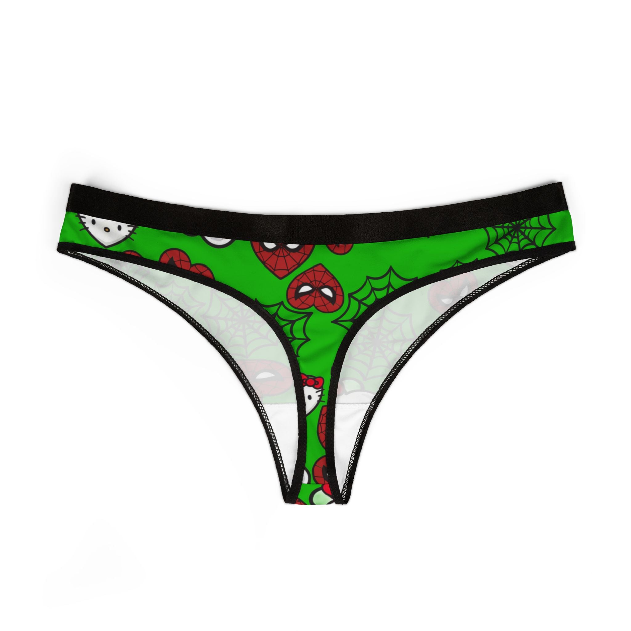 Women's thongs kitty spider web heart green