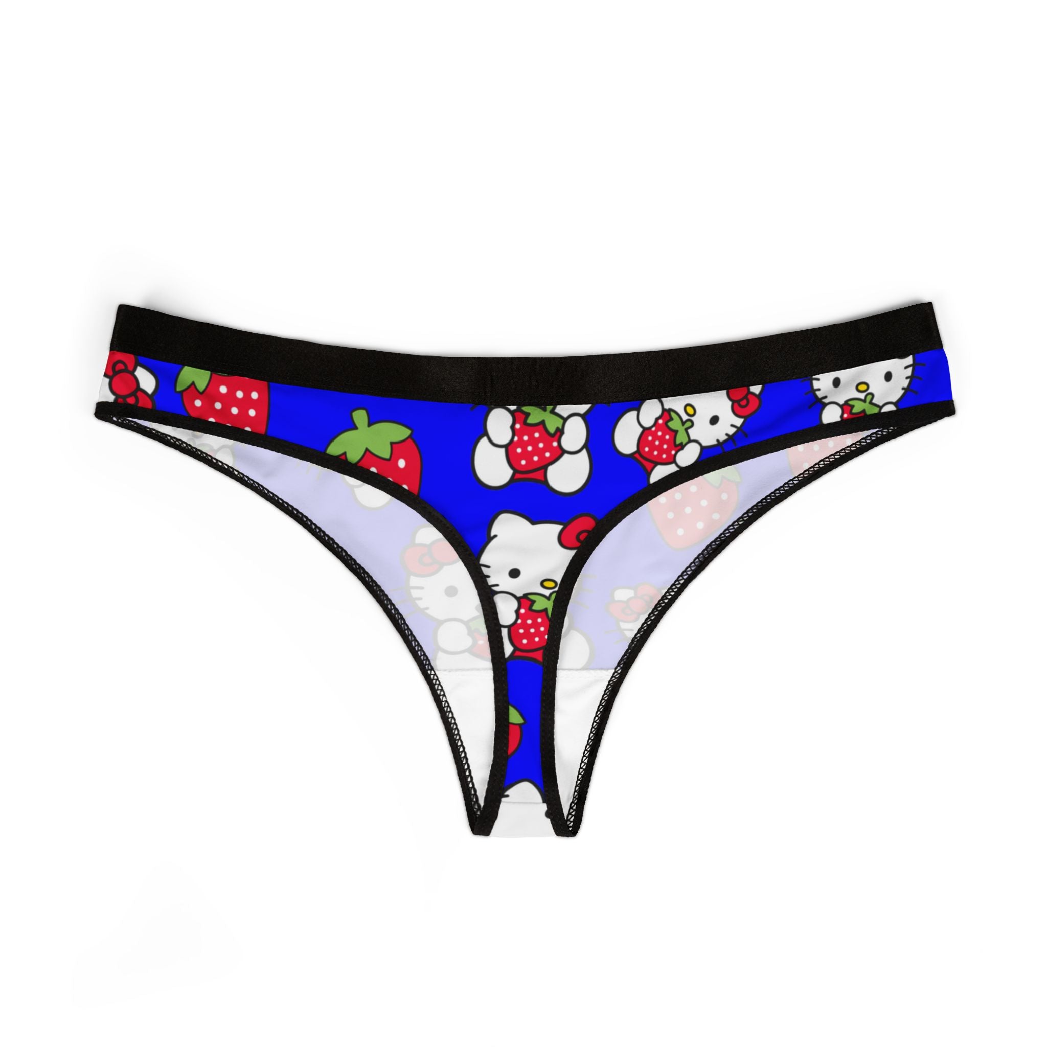 Women's thongs kitty strawberry valentine love blue