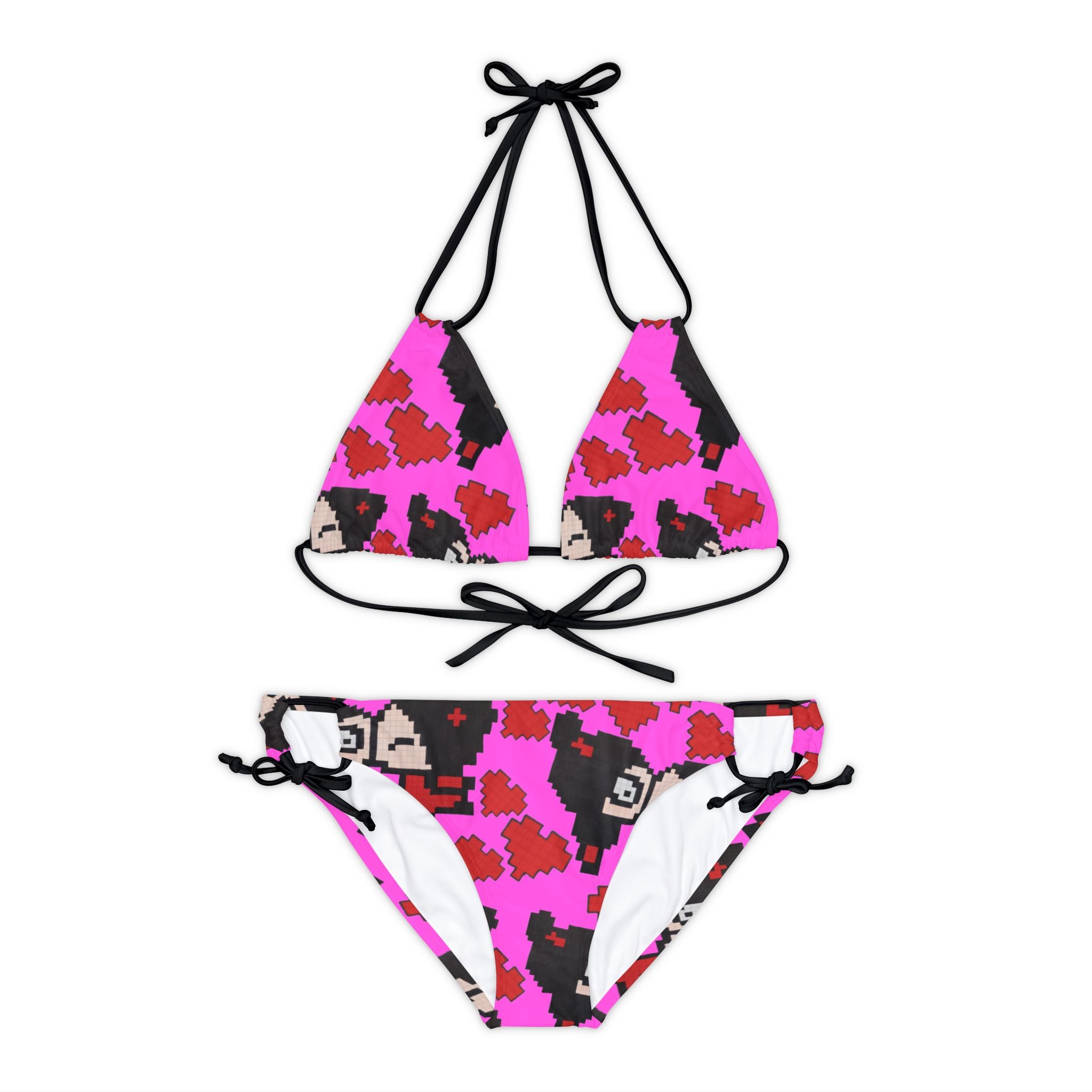 Strappy bikini set pixel pucca kiss heart pink