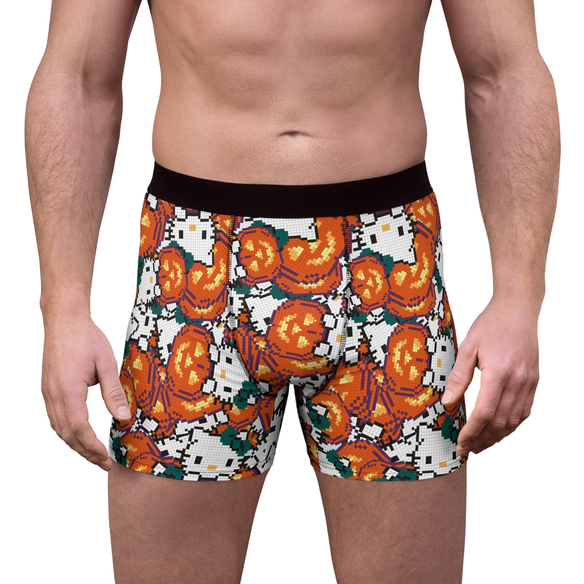 Men's boxer briefs kitty pumpkin Halloween pixel nature