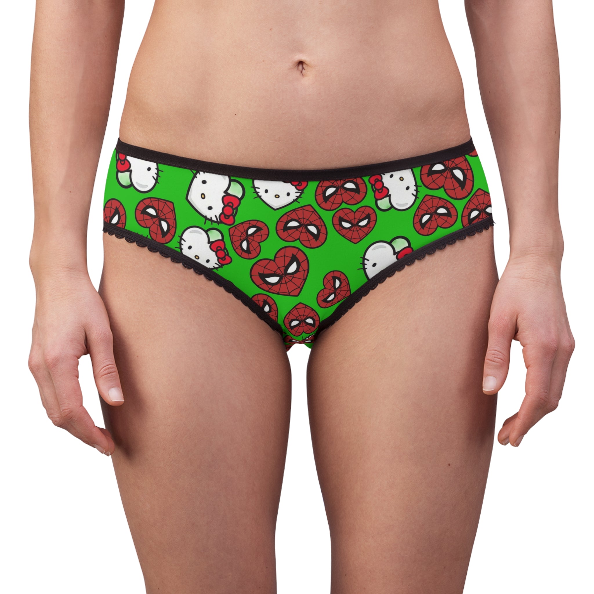 Women's briefs spider kitty double hearts green