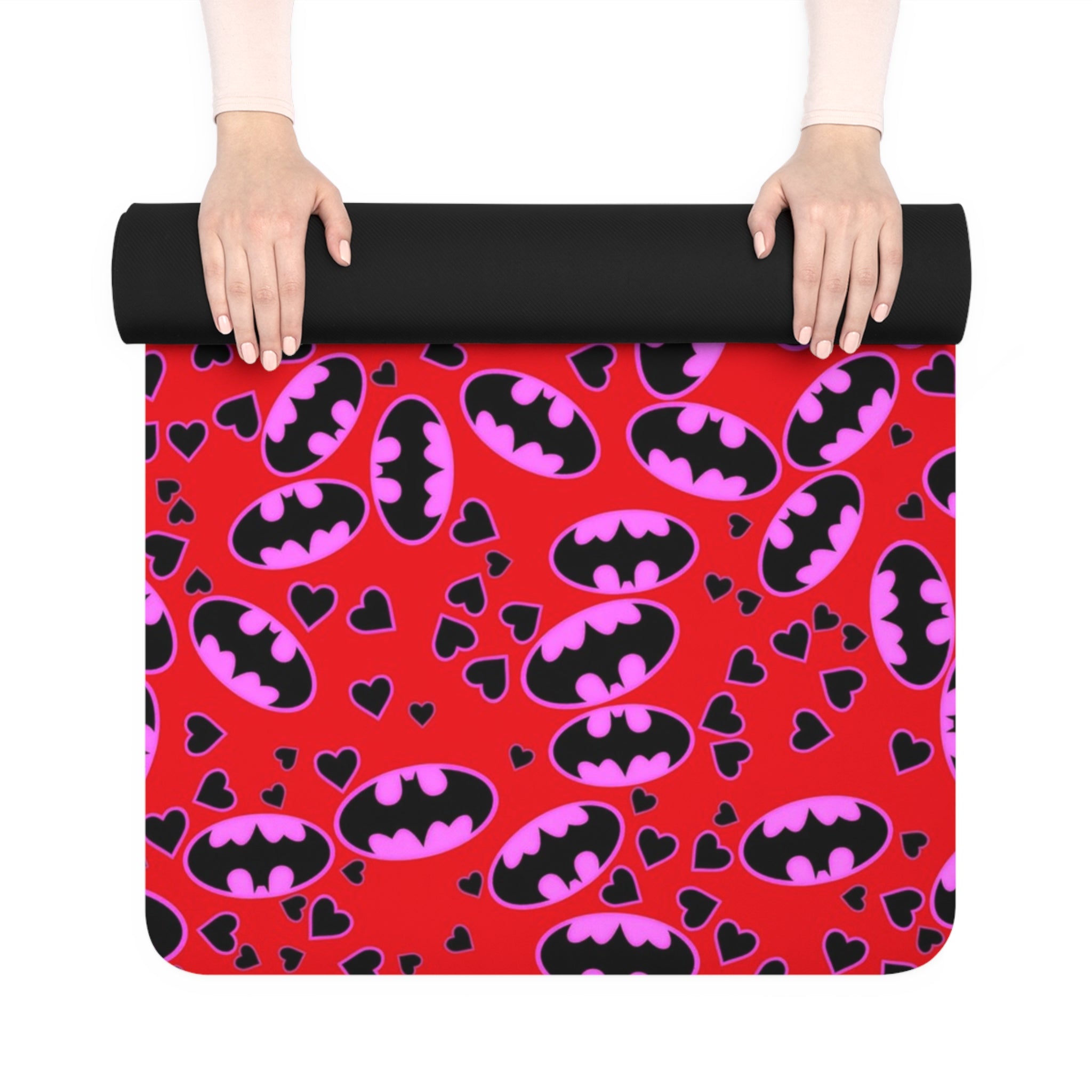 Rubber yoga mat batman hearts valentine love red