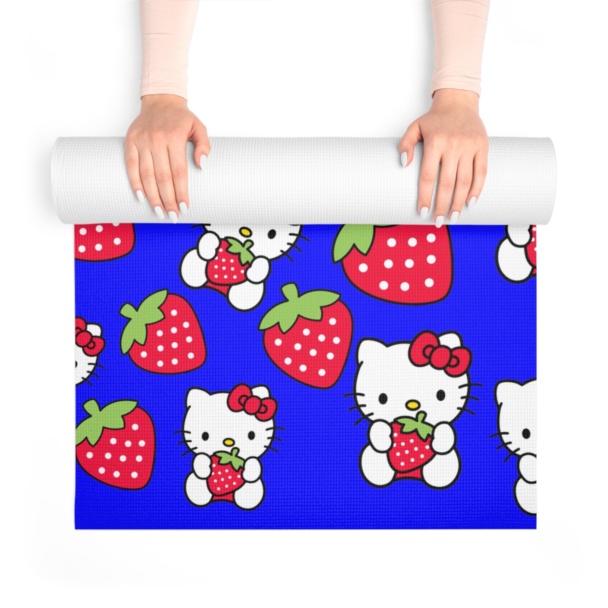 Foam yoga mat kitty strawberry valentine love blue