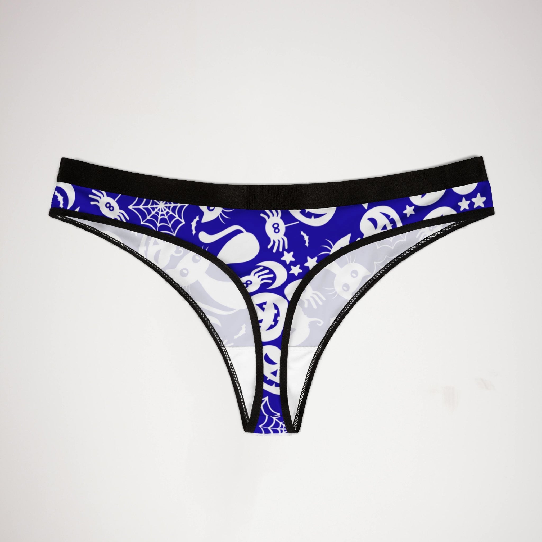 Women's thongs halloween pumpkin spider web blue