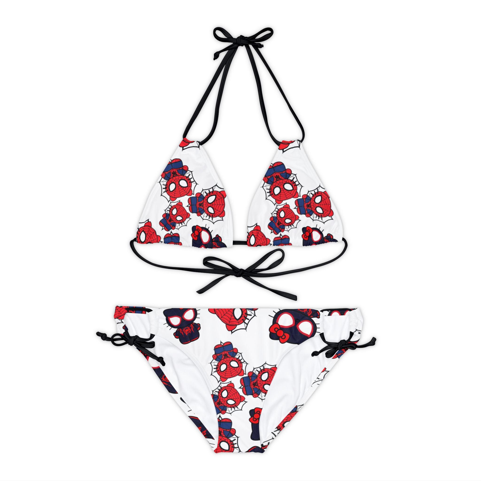 Strappy bikini set kitty spider dark white